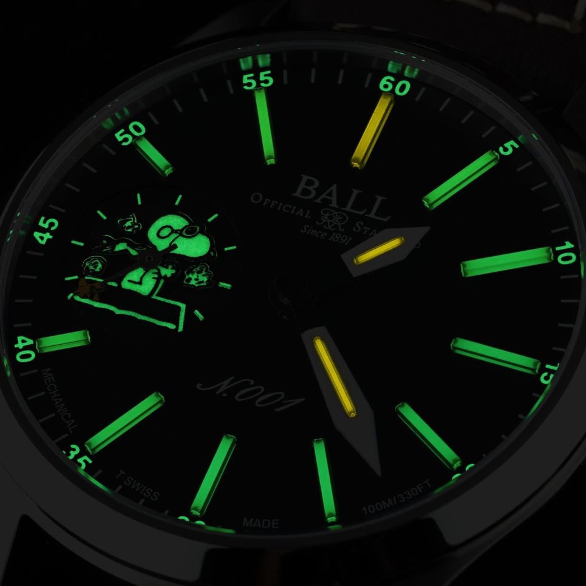 BALL Engineer Master II 46mm Snoopy Flying Ace Limited Edition Black Dial Leather Mens Manual-Wind Watch NM2638C-L2J-BK
