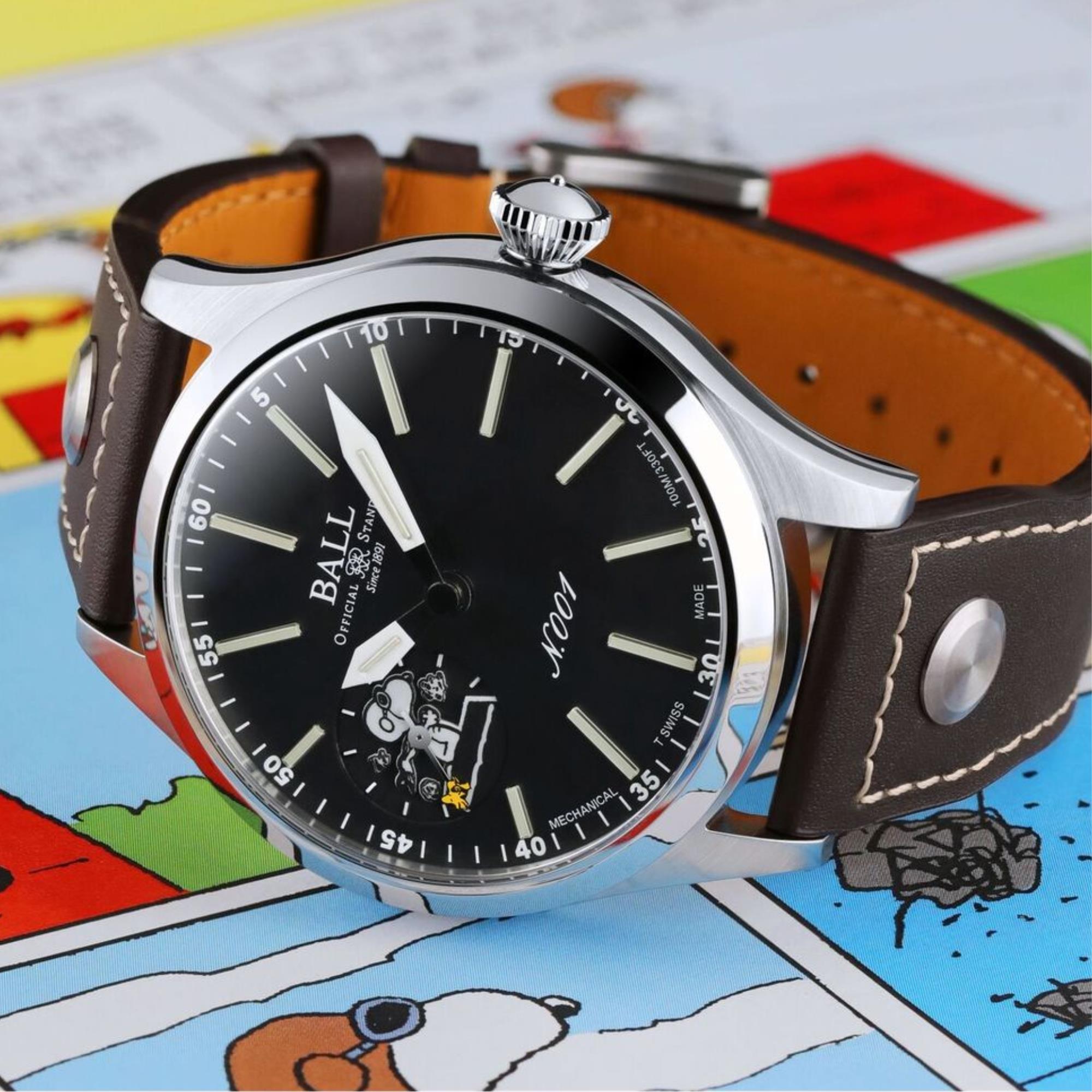 BALL Engineer Master II 46mm Snoopy Flying Ace Limited Edition Black Dial Leather Mens Manual-Wind Watch NM2638C-L2J-BK