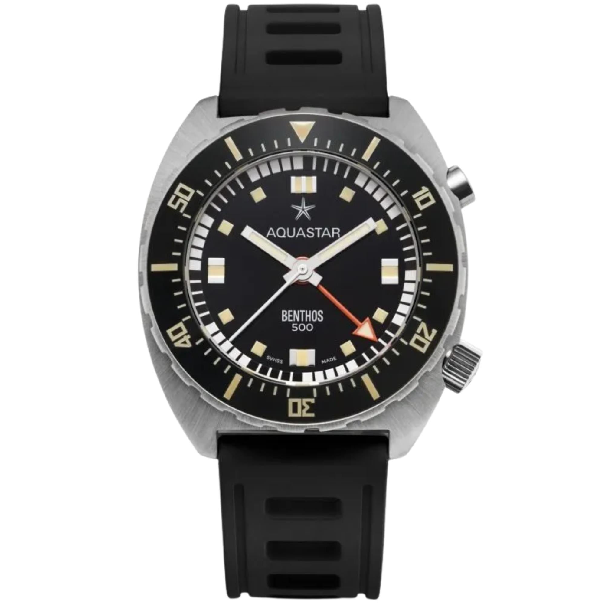 Aquastar Benthos 500 II 42mm Limited Edition Black Dial Rubber Strap Mens Automatic Watch BENTHOS-500