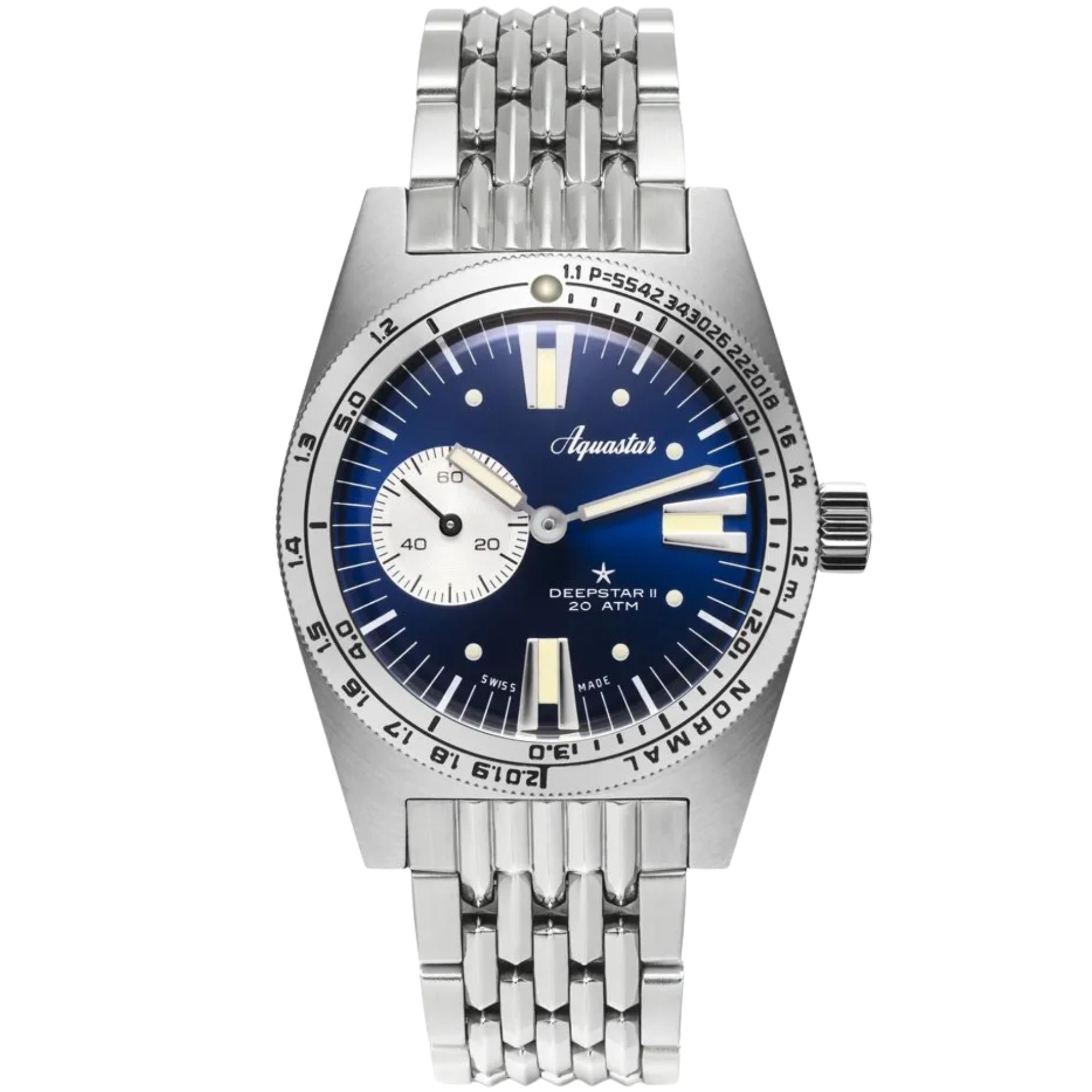 Aquastar Deepstar II 37mm Mono-Compax Blue Dial Steel Mens Automatic Watch DS2-BOR BR