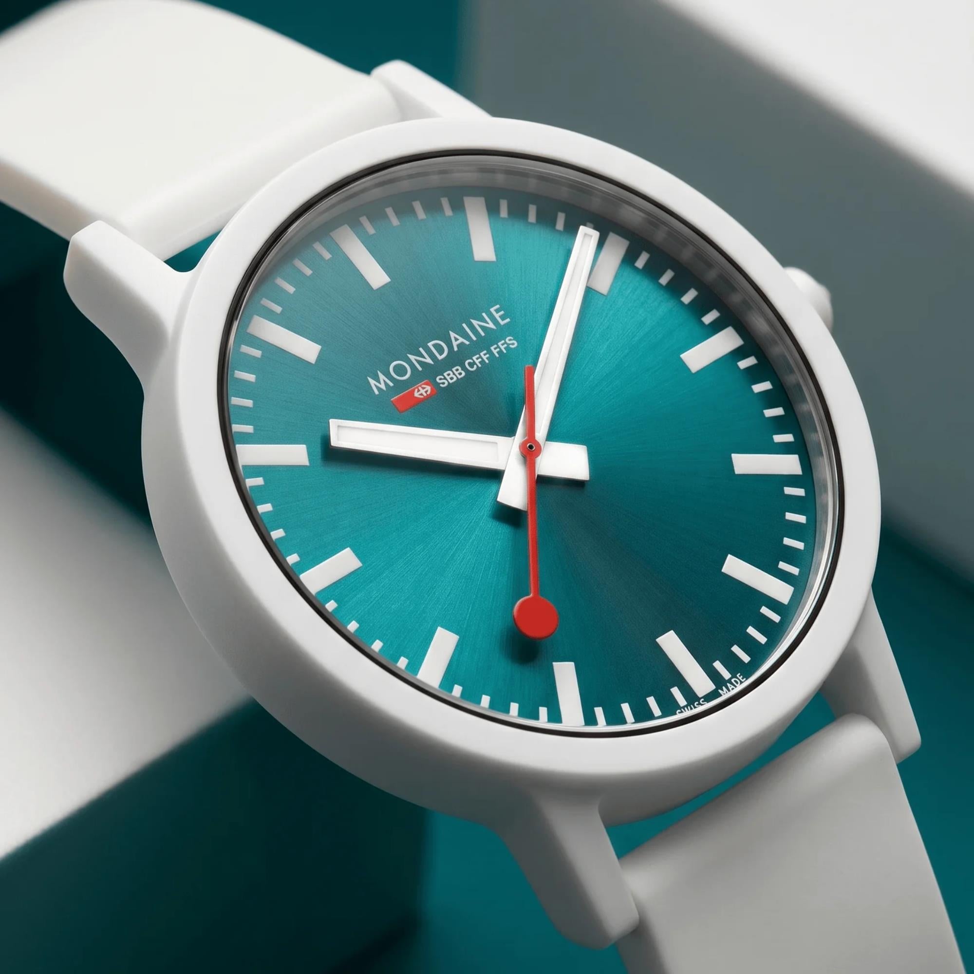 Mondaine Essence Teal 41mm Limited Edition Blue Dial Silicone Mens Quartz Watch MS1.41140.RA