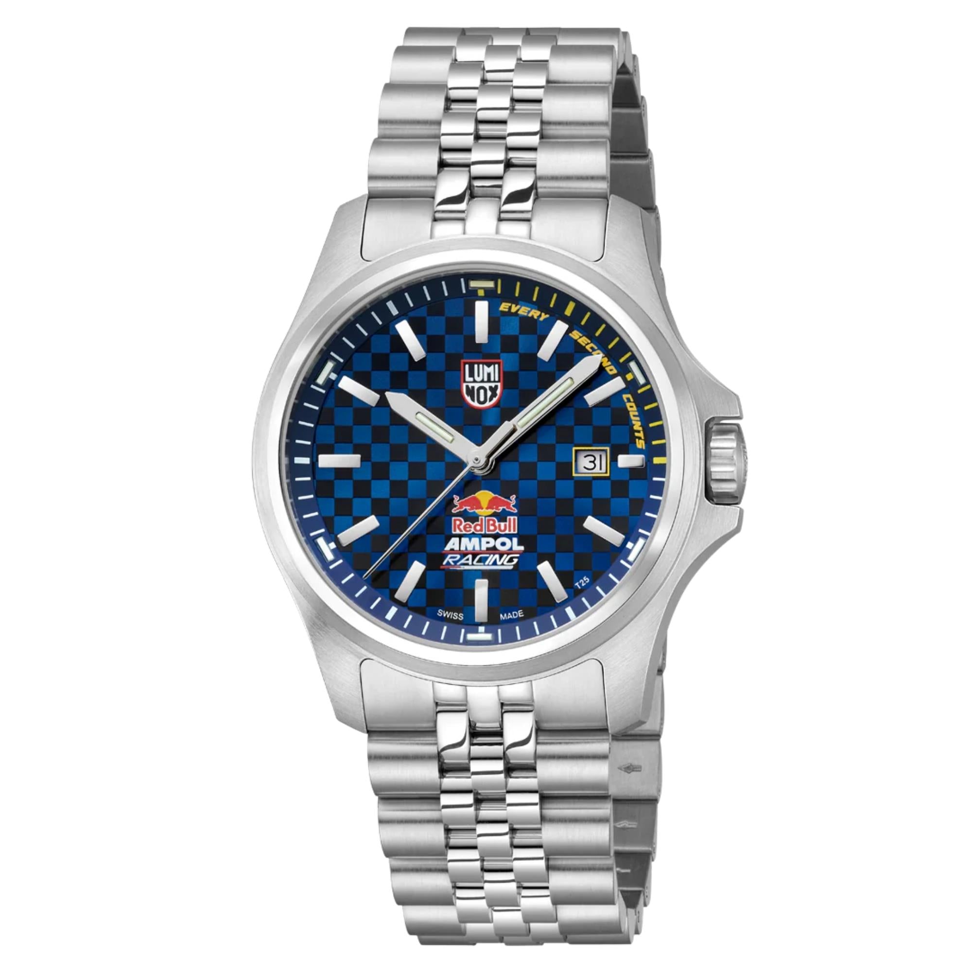 Luminox Atacama Field 43mm Limited Edition Red Bull Ampol Racing Blue Dial Steel Mens Quartz Watch XL.2523.ARB.N