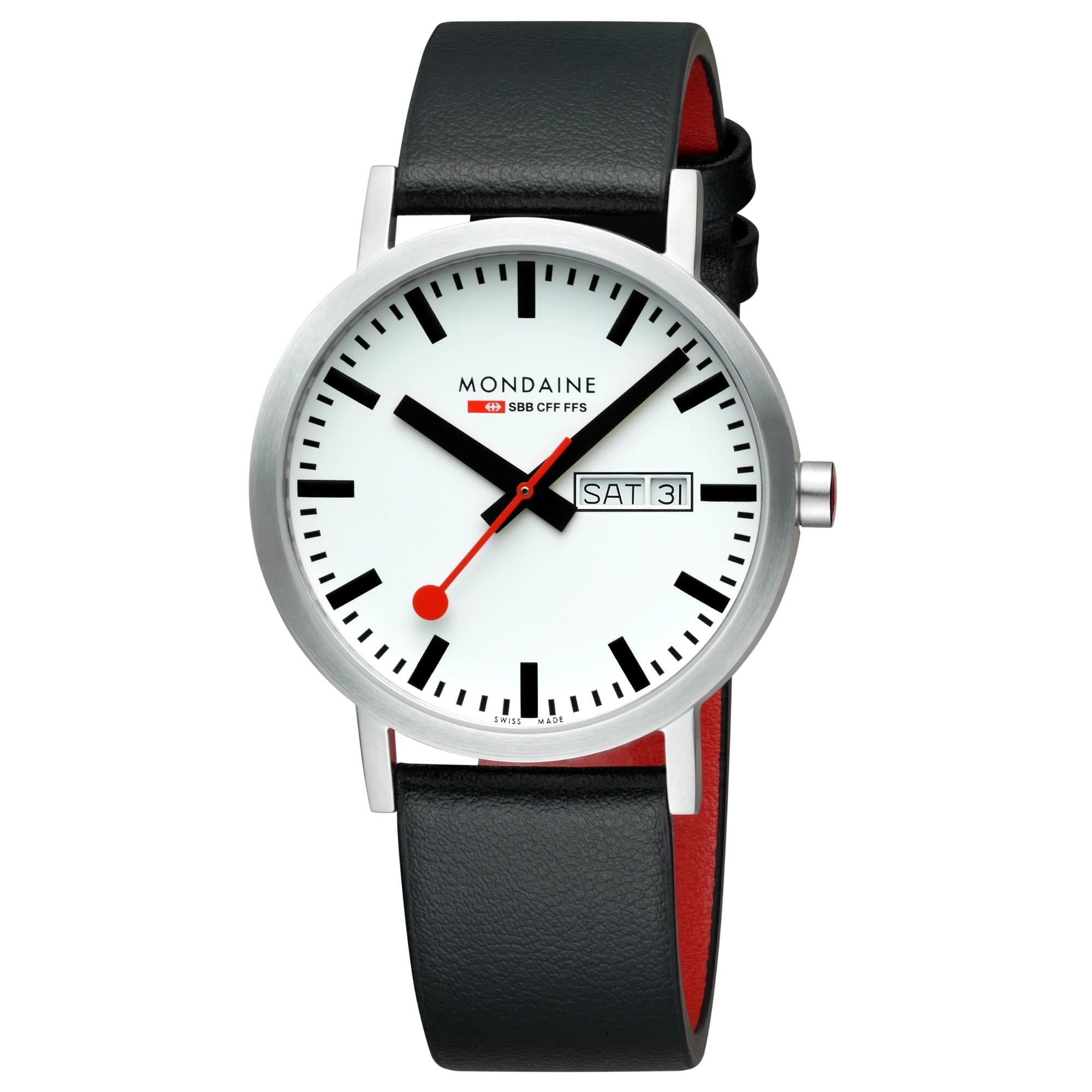 Mondaine Classic 40mm White Dial Leather Mens Quartz Watch A667.30360.11SBBV