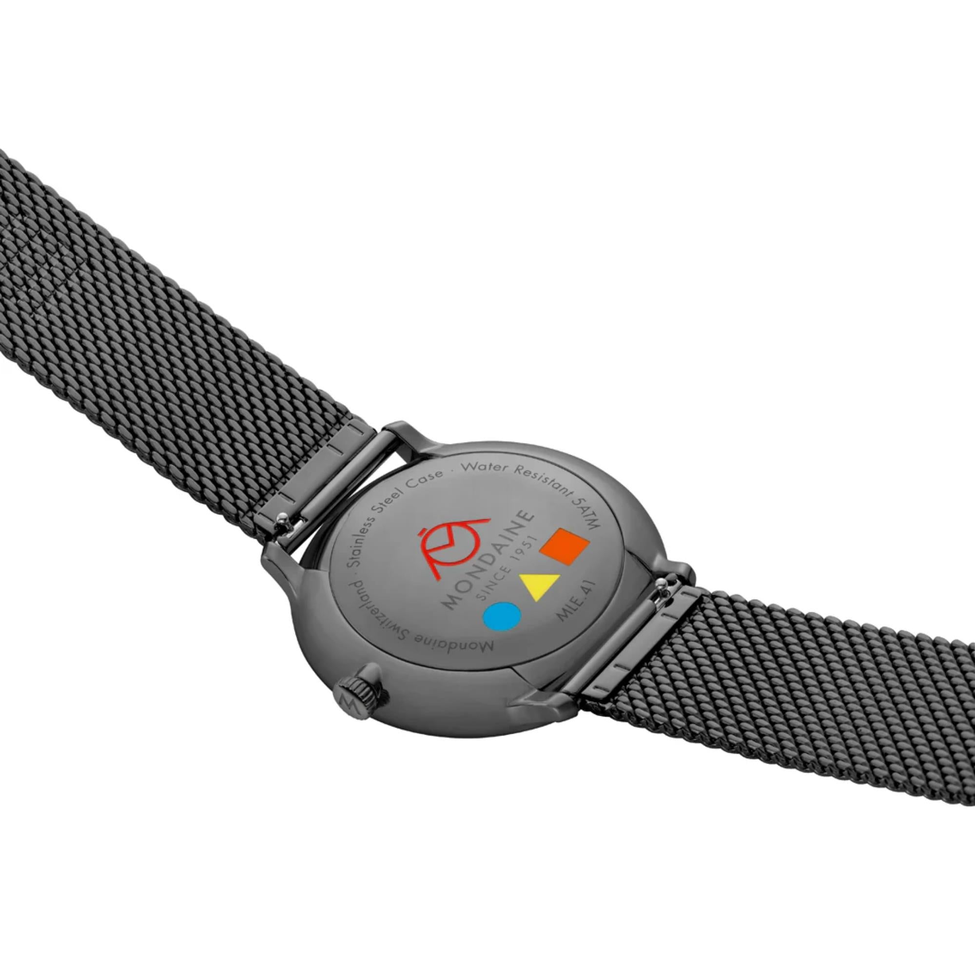 Mondaine Doppio Bauhaus Inspired 41mm Black Dial Steel Mens Quartz Watch MLE.41221.SM
