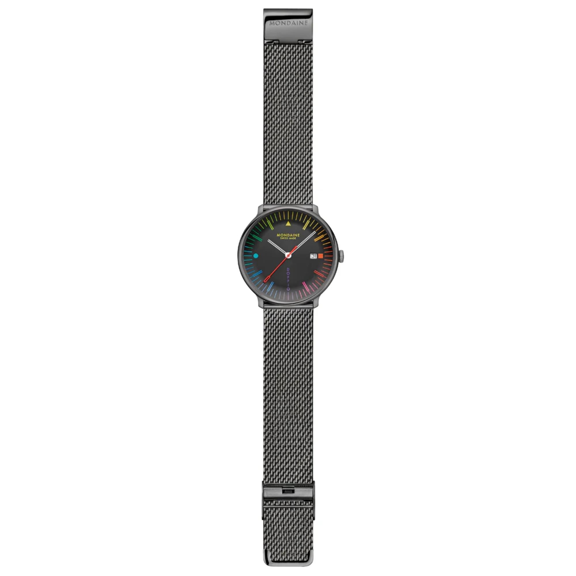 Mondaine Doppio Bauhaus Inspired 41mm Black Dial Steel Mens Quartz Watch MLE.41221.SM