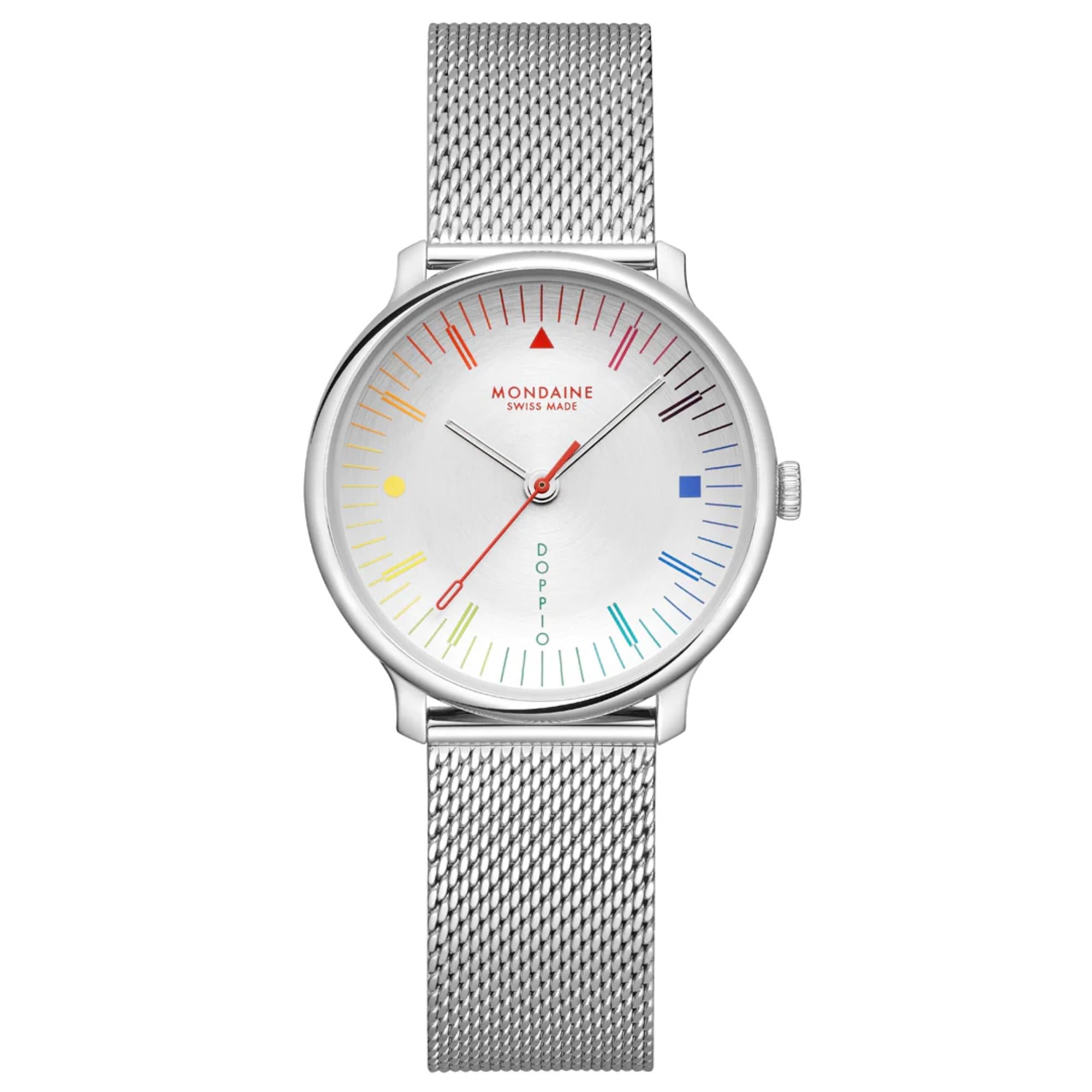 Mondaine Doppio Bauhaus Inspired White Dial Ladies Watch MLE.33112.SM