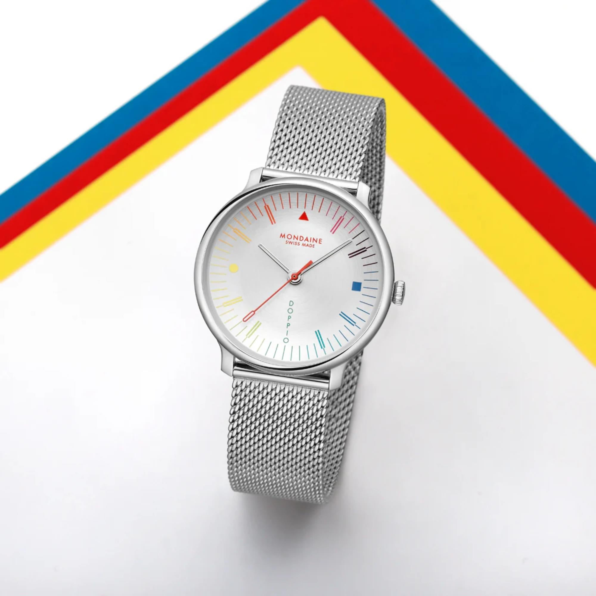 Mondaine Doppio Bauhaus Inspired White Dial Ladies Watch MLE.33112.SM