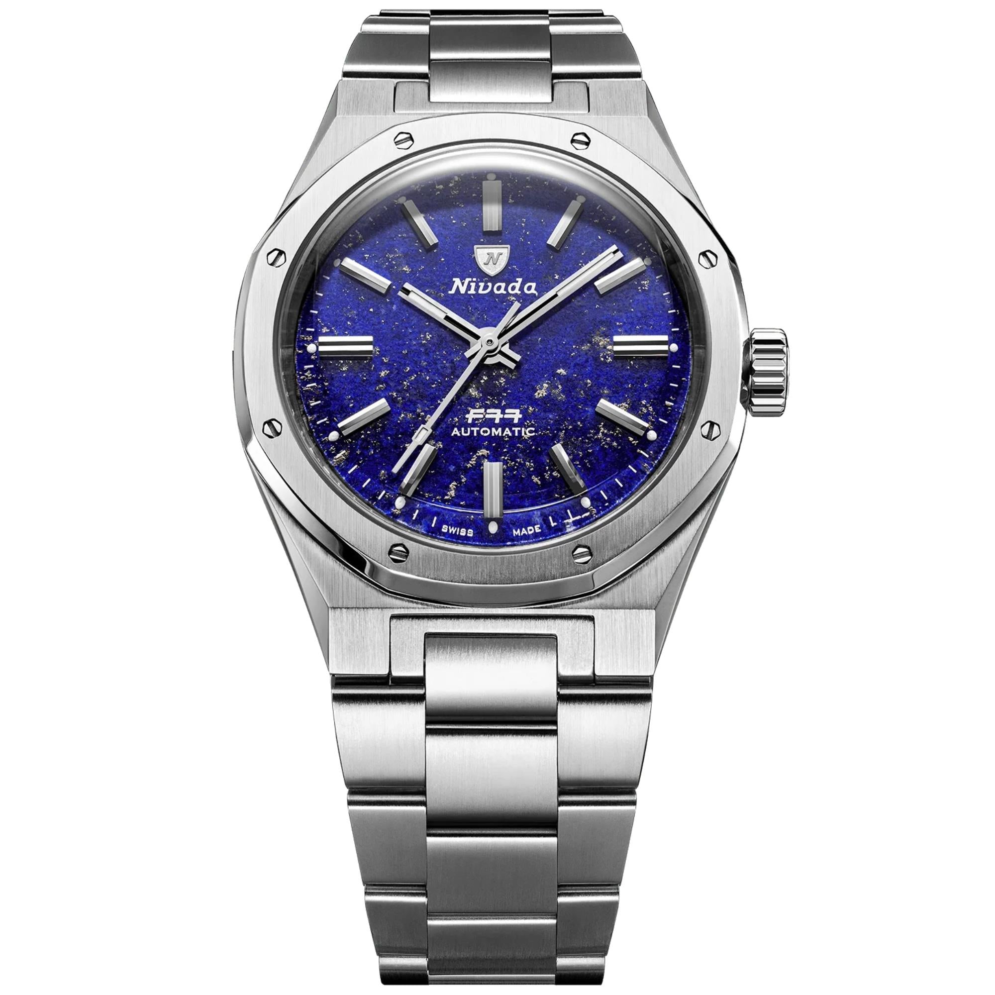 Nivada Grenchen F77 37mm Blue Steel Automatic Mens Watch 68009A77