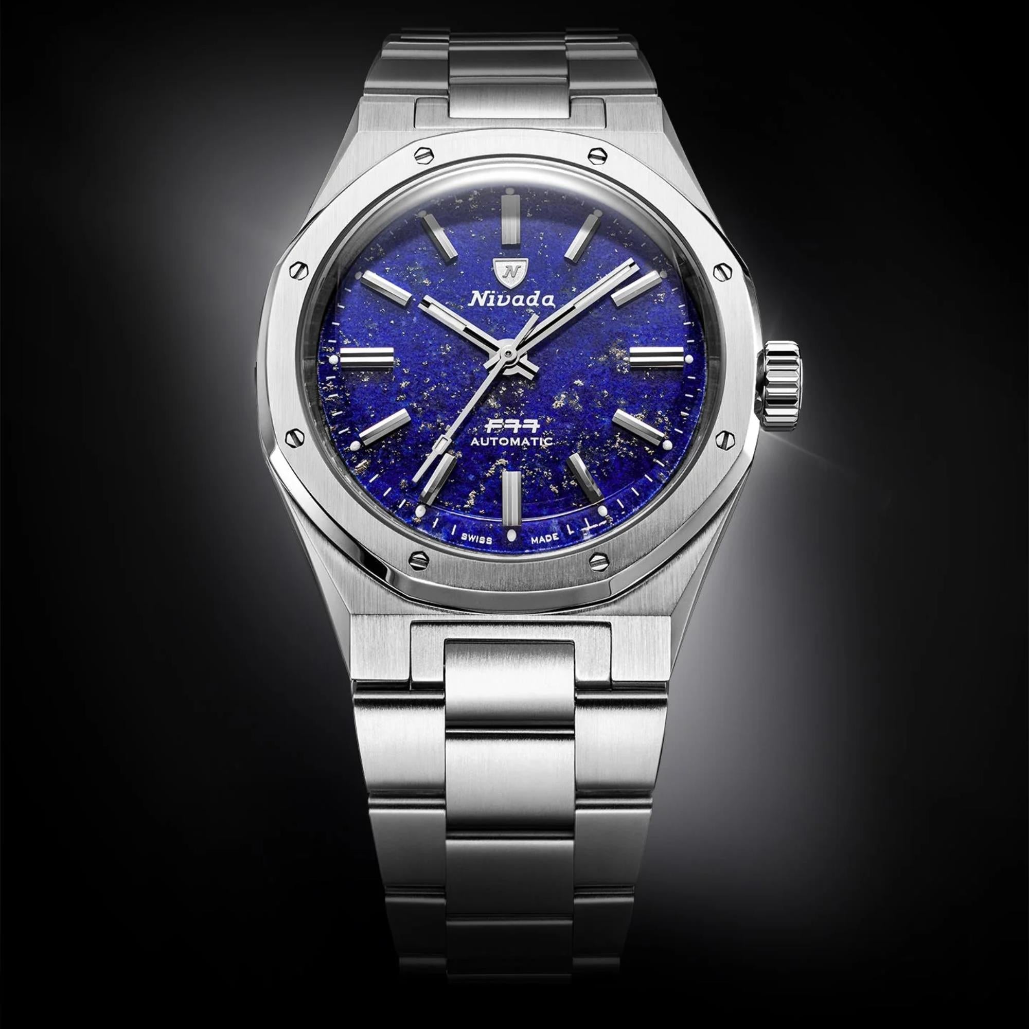 Nivada Grenchen F77 MK1 37mm Blue Dial Steel Mens Automatic Watch 68009A77
