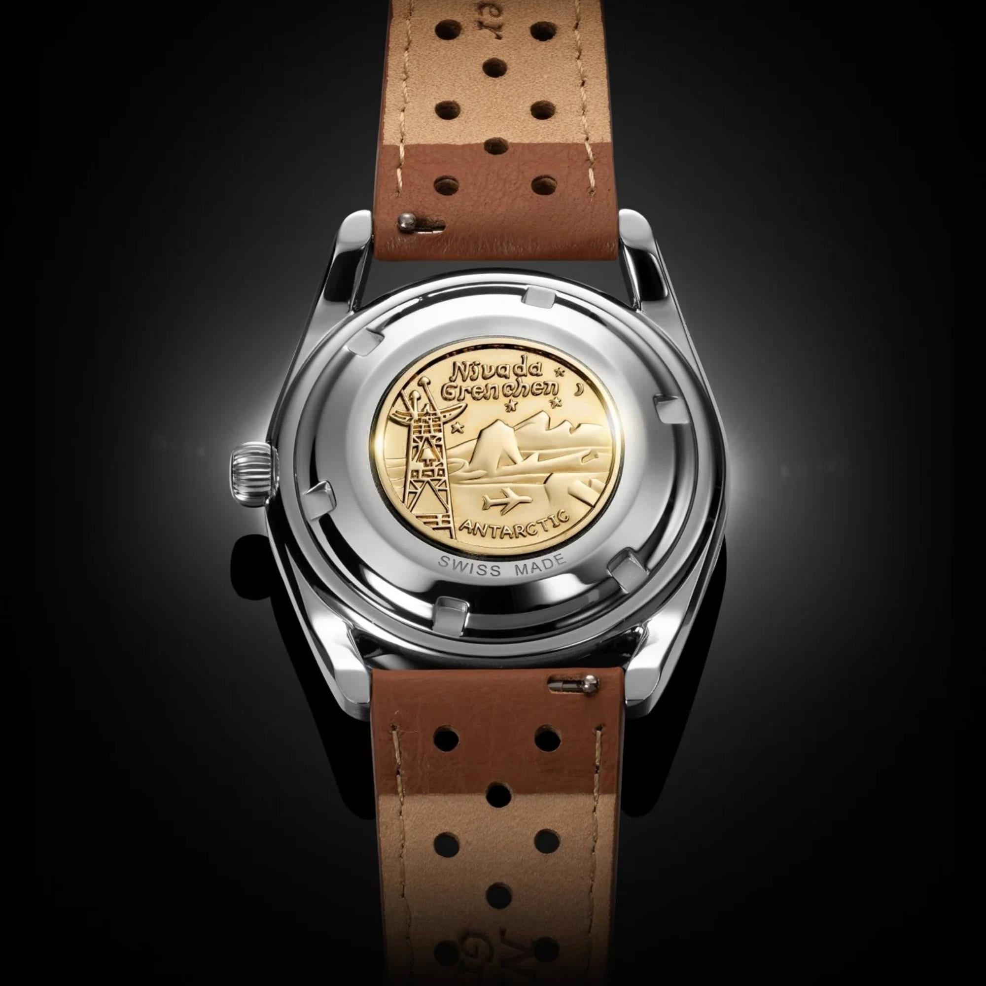 Nivada Grenchen Super Antarctic 38mm Brown Dial Leather Mens Automatic Watch 32040A23