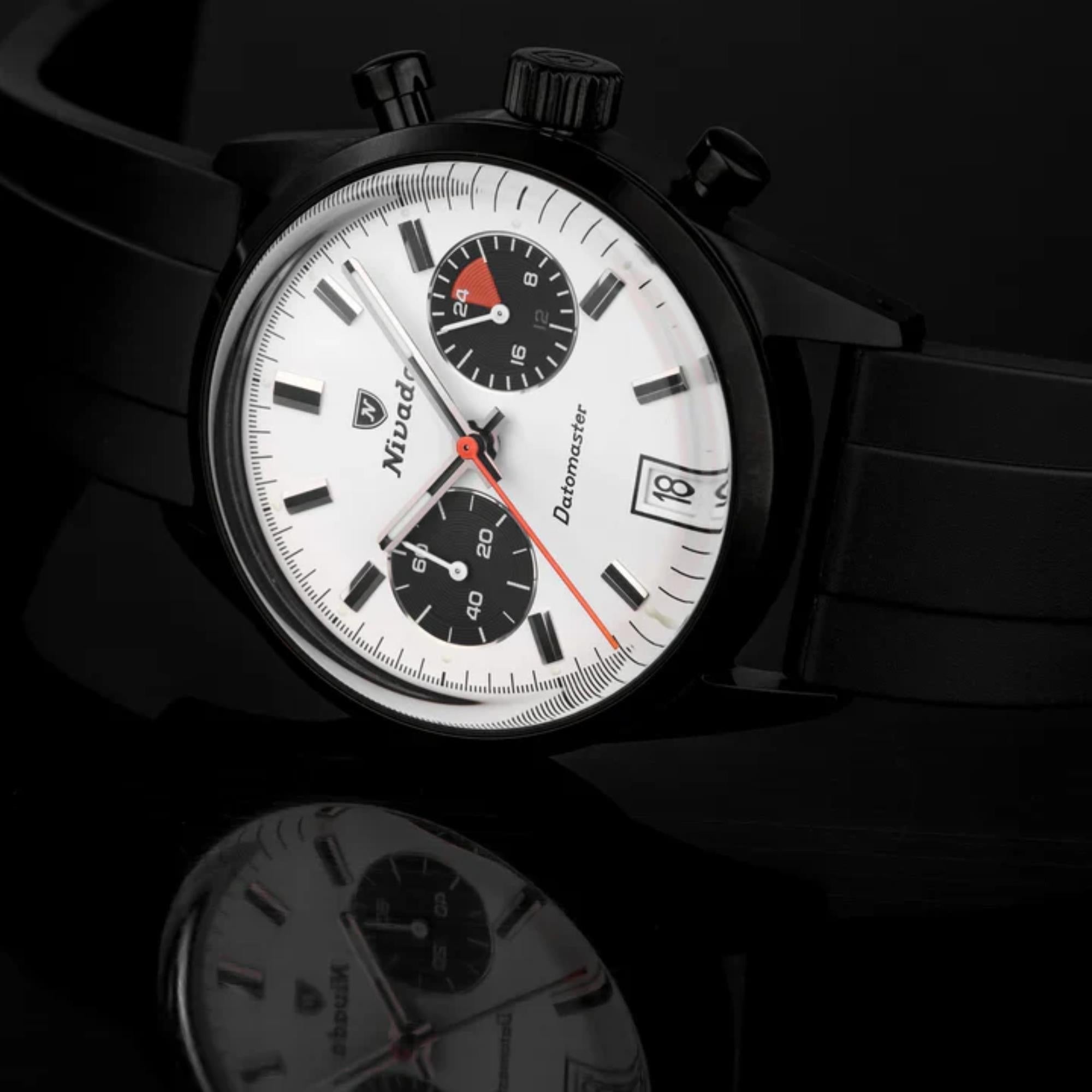 Nivada Grenchen Datomaster 36mm Limited Edition White Dial Rubber Mens Quartz Watch 88008Q33
