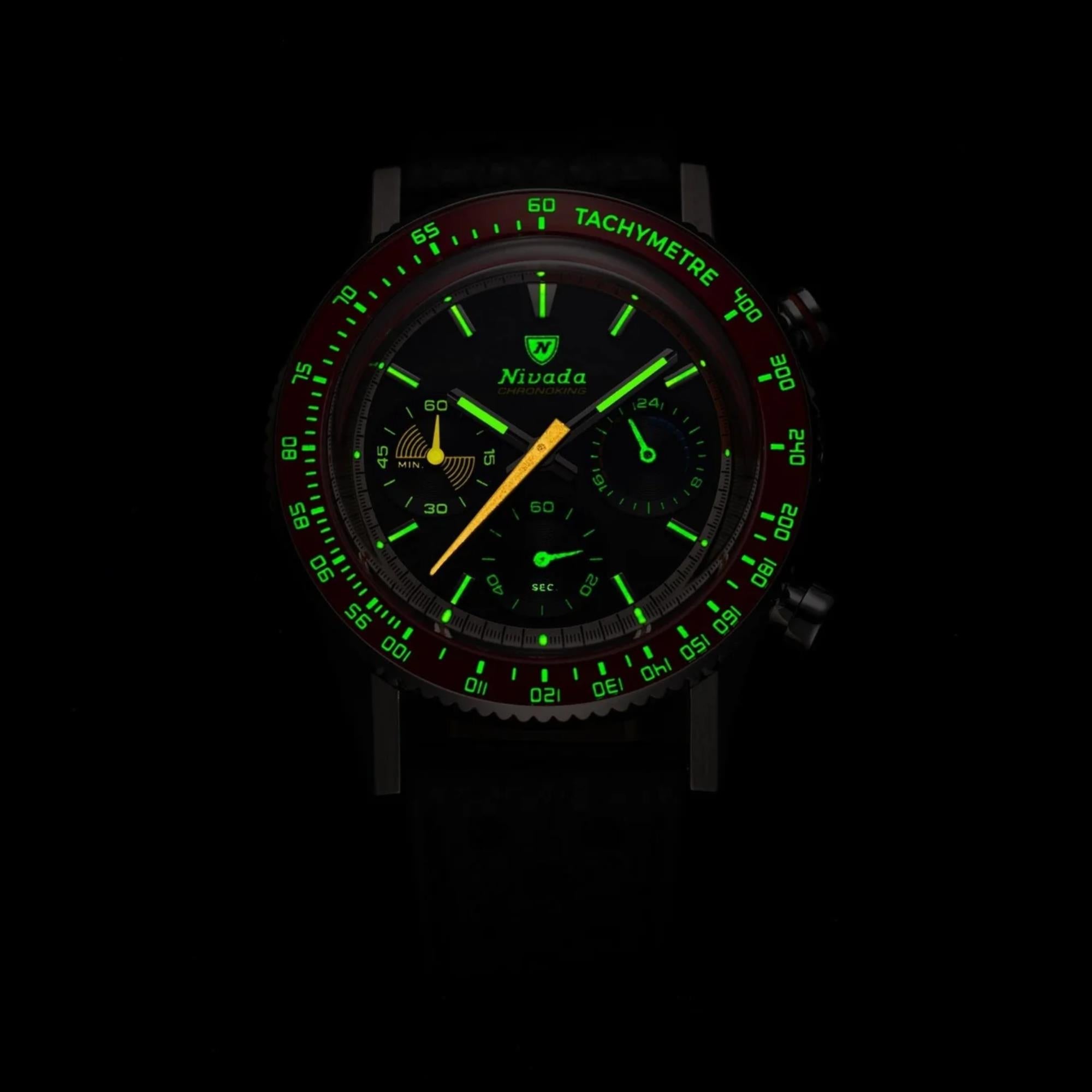 Nivada Grenchen Chronoking Mecaquartz 38mm Black Dial Steel Mens Quartz Watch 87049Q20