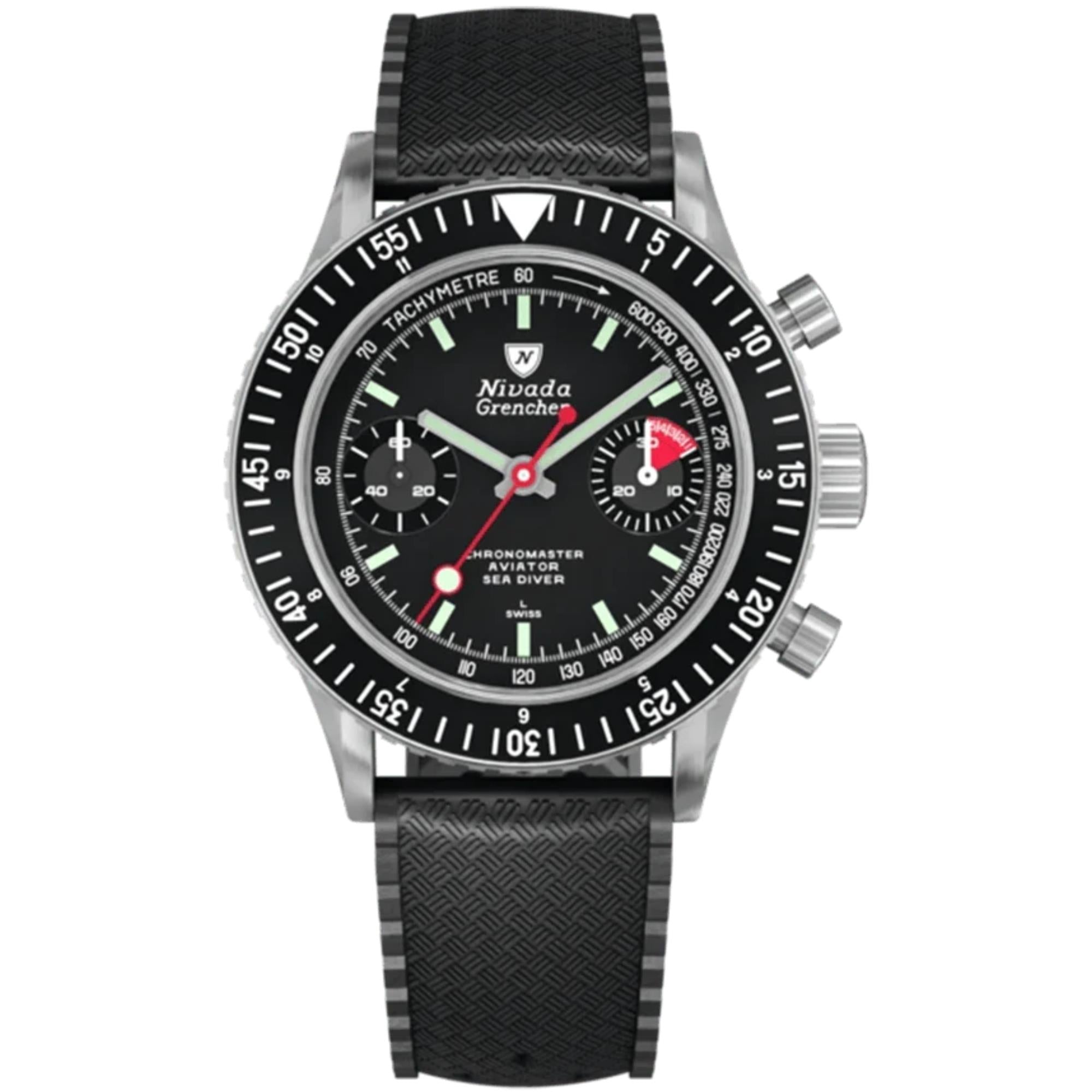 Nivada Grenchen Chronomaster 38mm Black Dial Rubber Mens Manual-Wind Watch 86011M01