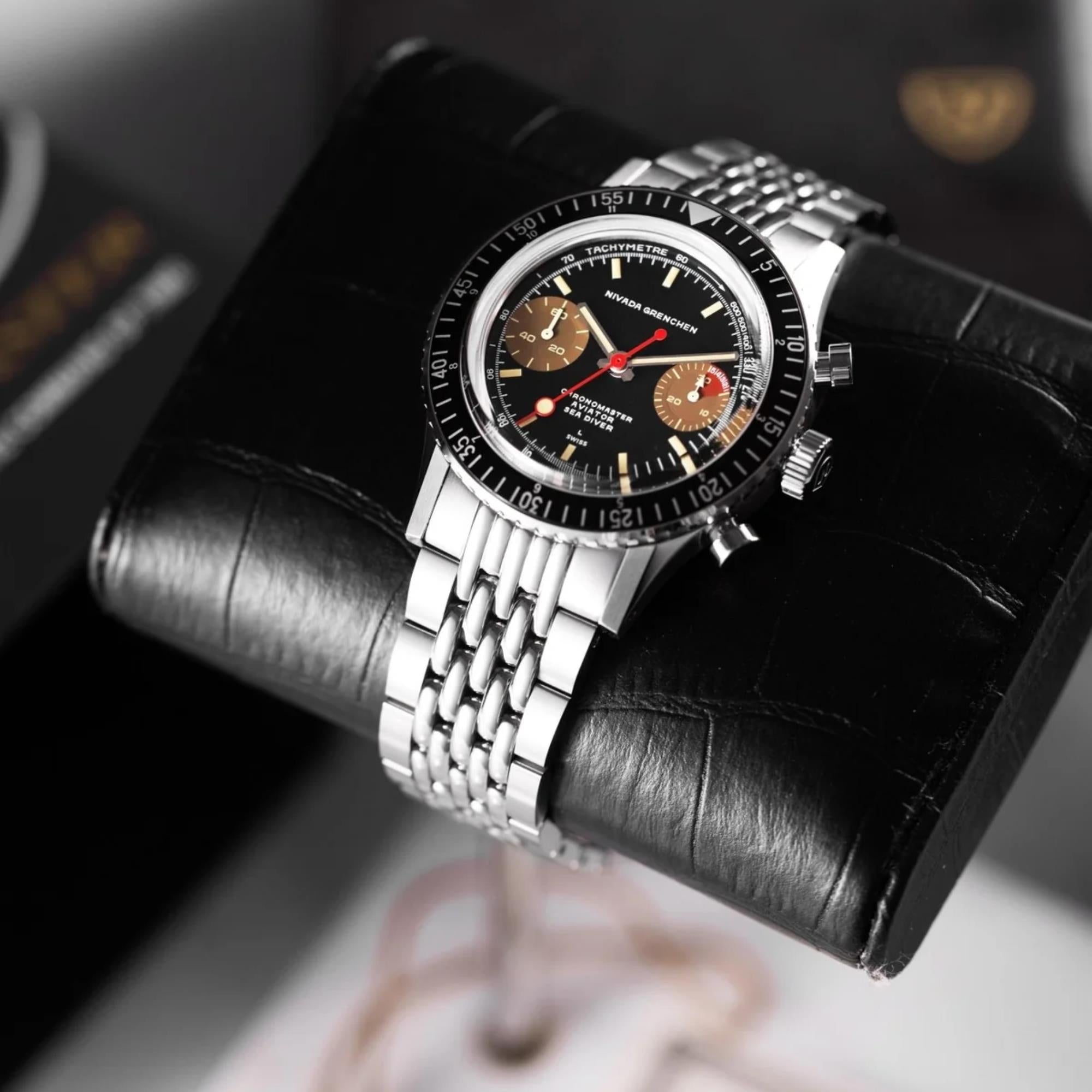 Nivada Grenchen Chronomaster 38mm Black Dial Steel Mens Manual-Wind Watch 85008M04
