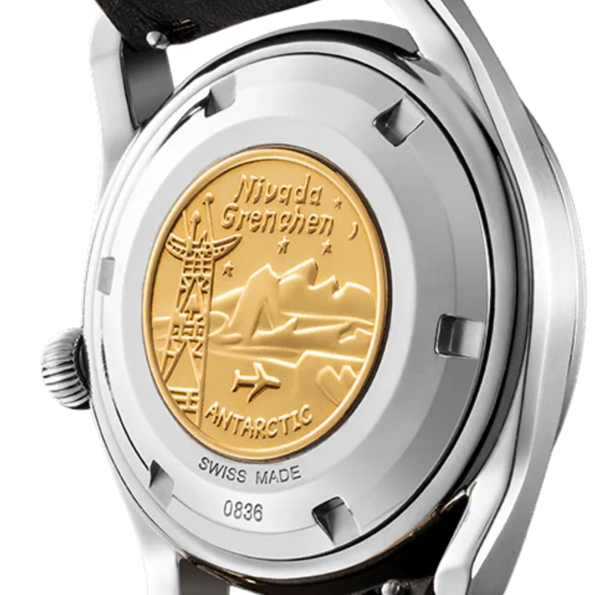 Nivada Grenchen Super Antarctic 38mm Black Dial Leather Mens Automatic Watch 32024A02