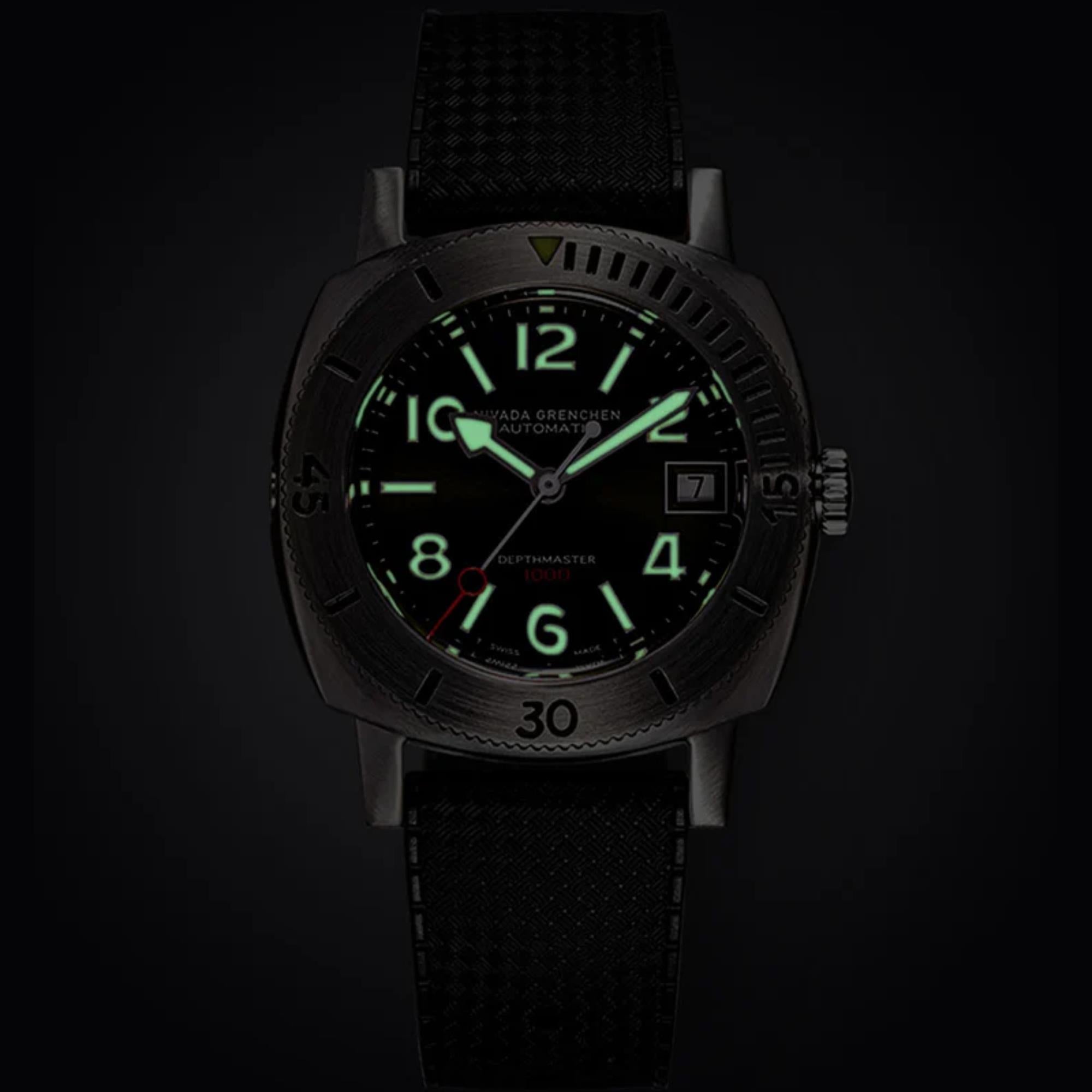 Nivada Grenchen Depthmaster 39mm Green Dial Rubber Mens Automatic Watch 14103A01