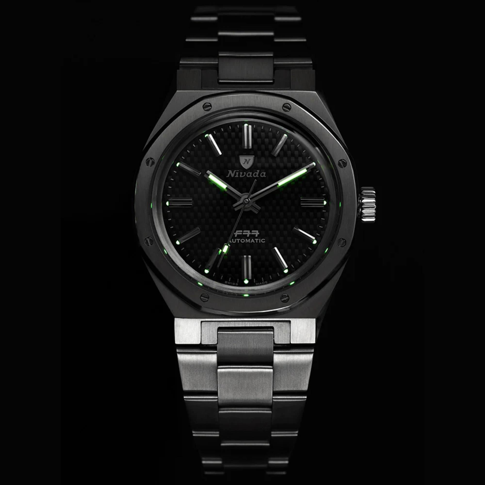 Nivada Grenchen Depthmaster 37mm Black Dial Steel Mens Automatic Watch 69000A77