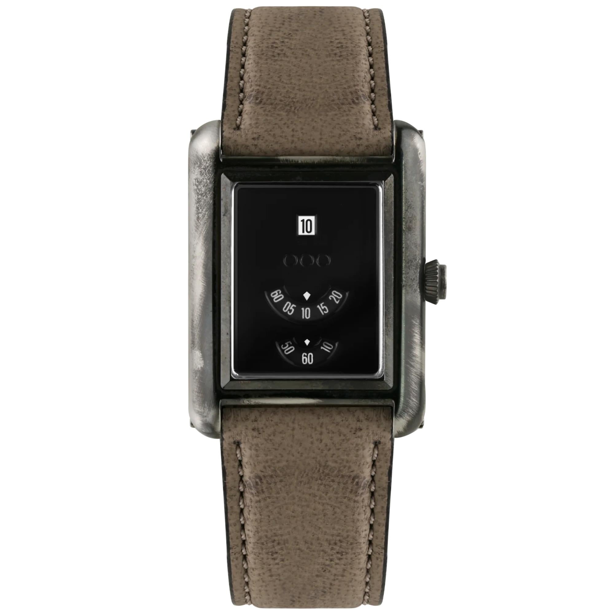 Out of Order Forma Venti Jump Hour 32mm Lacquered Black Dial Leather Automatic Watch F20BLK.OOO