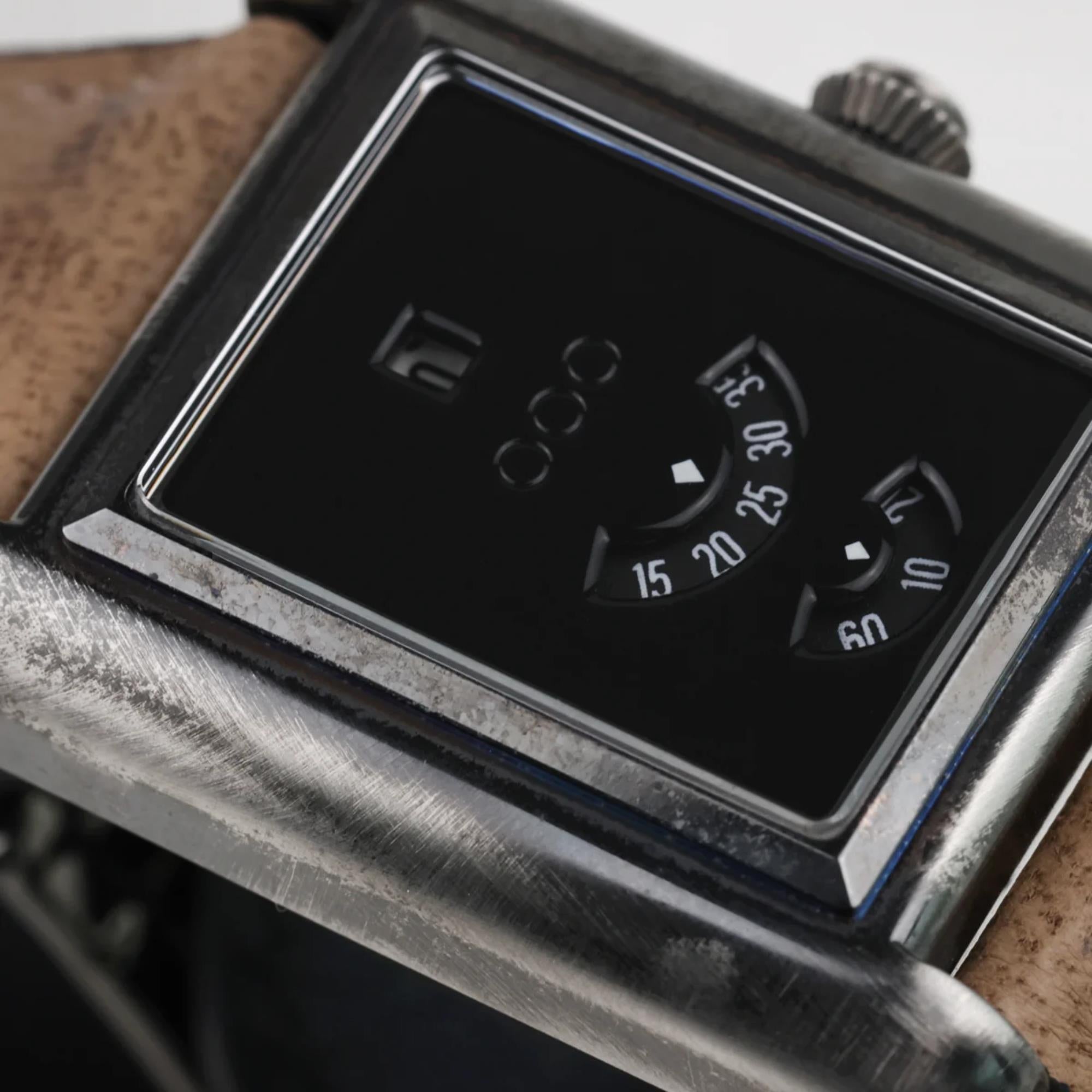 Out of Order Forma Venti Jump Hour 32mm Lacquered Black Dial Leather Automatic Watch F20BLK.OOO
