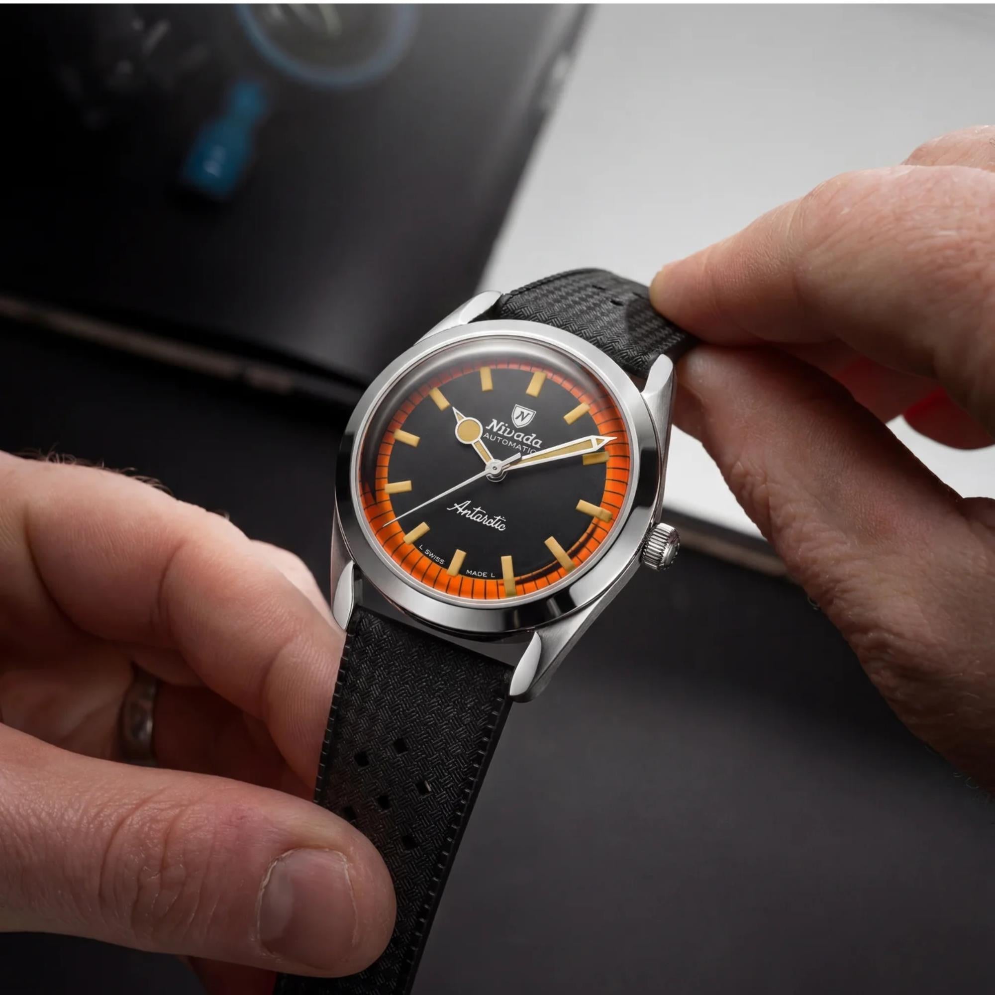 Nivada Grenchen Super Antarctic 38mm Limited Edition Black Dial Rubber