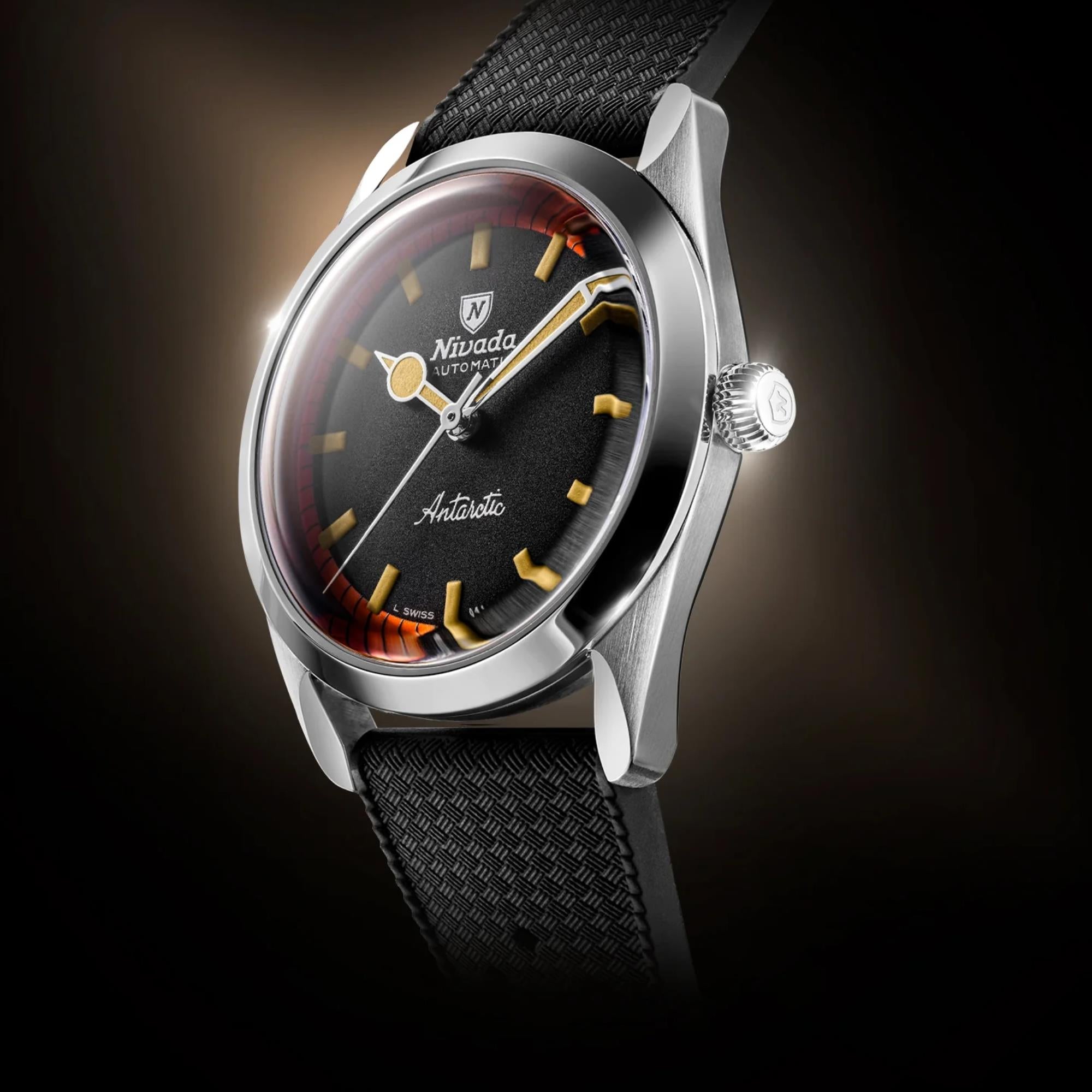 Nivada Grenchen Super Antarctic 38mm Limited Edition Black Dial Rubber Mens Automatic Watch 32057A01