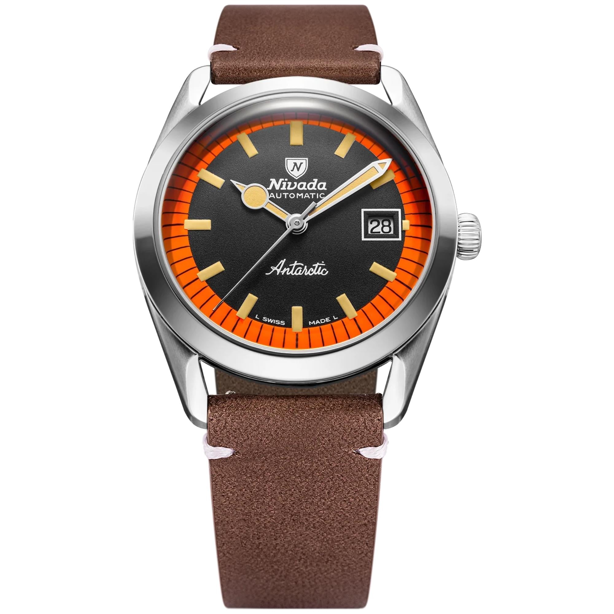 Nivada Grenchen Super Antarctic 38mm Limited Edition Black Dial Leathe