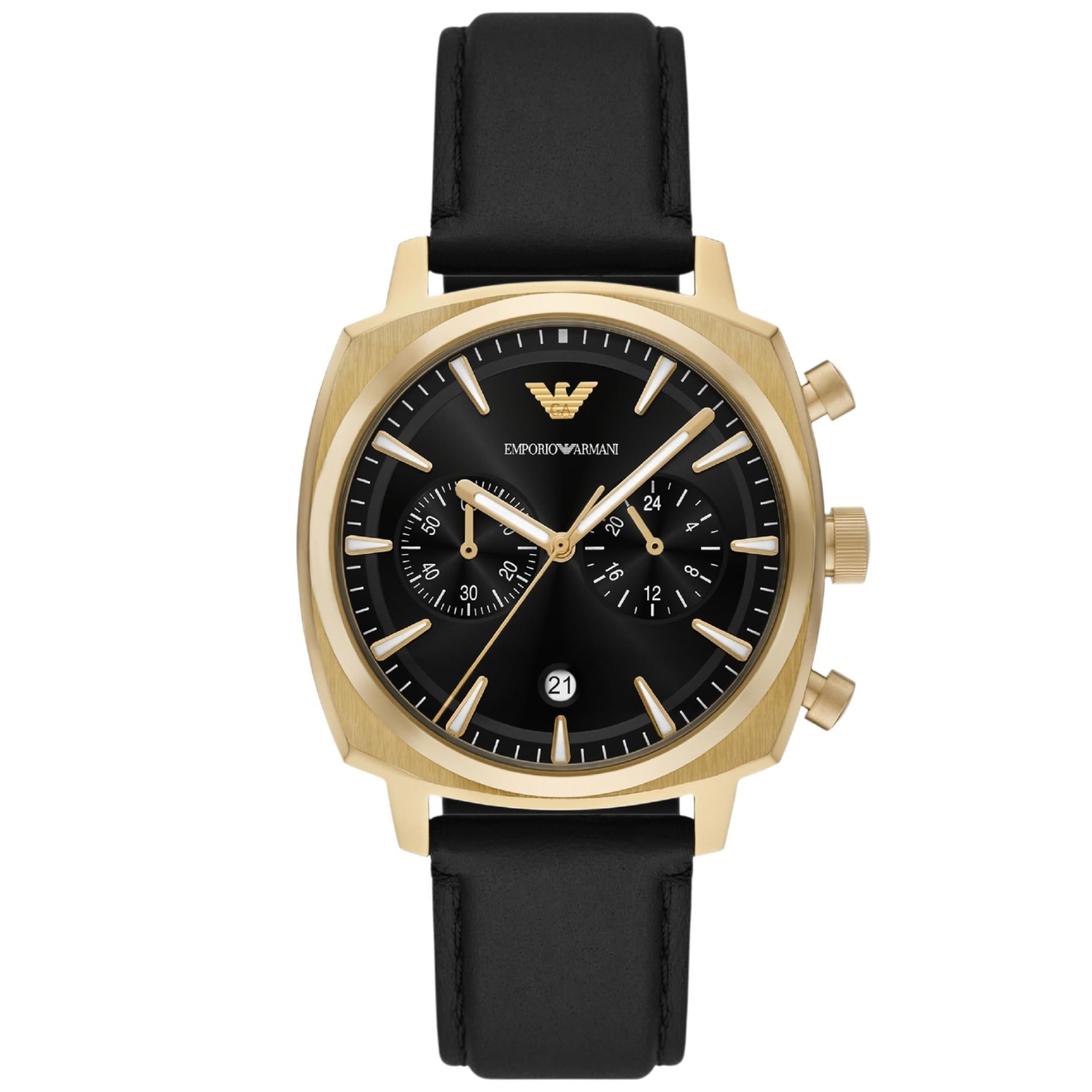 Emporio Armani Carlo 40mm Chronograph Black Dial Leather Mens Quartz Watch AR11690