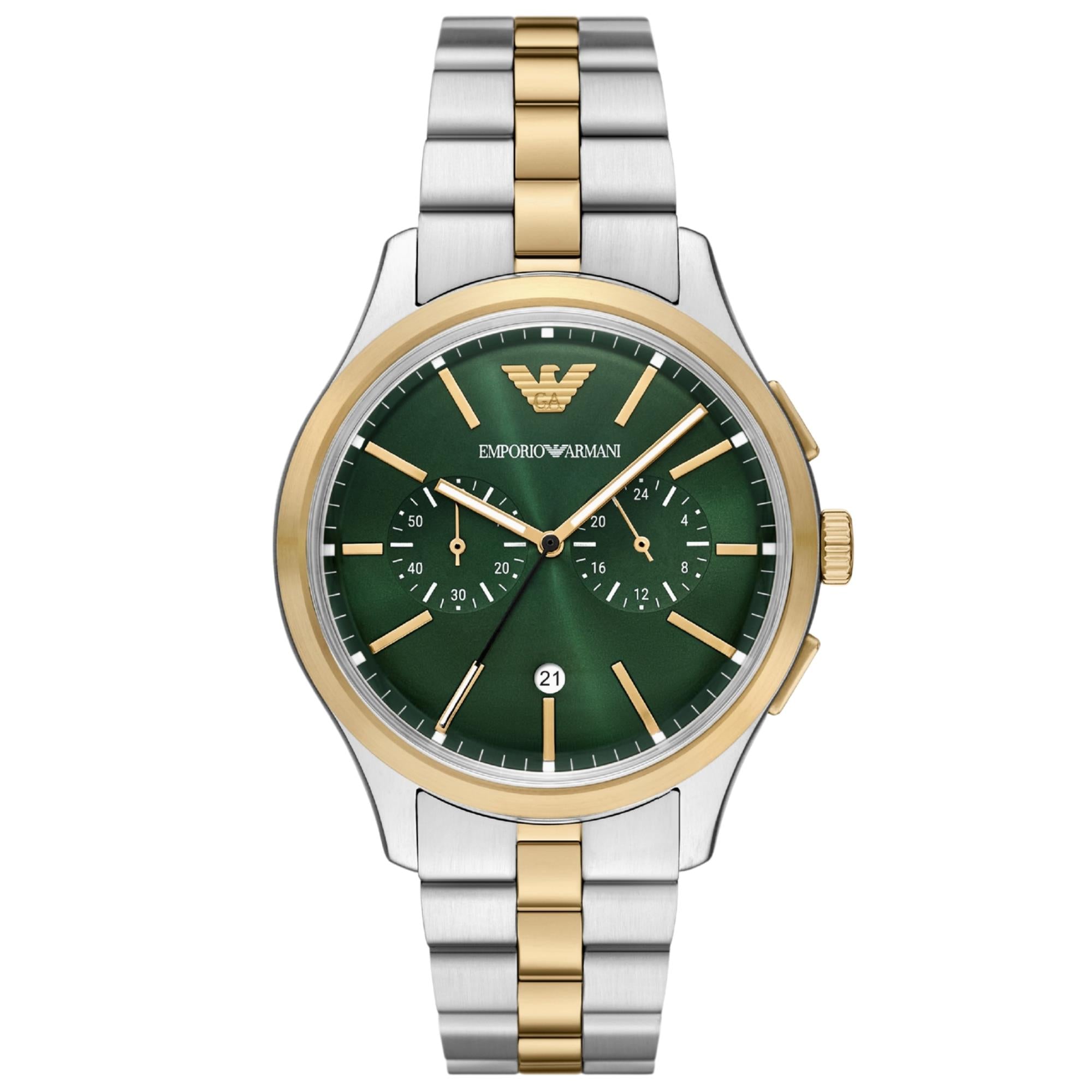 Emporio Armani Dario 42mm Chronograph Green Dial Steel Mens Quartz Watch AR11692