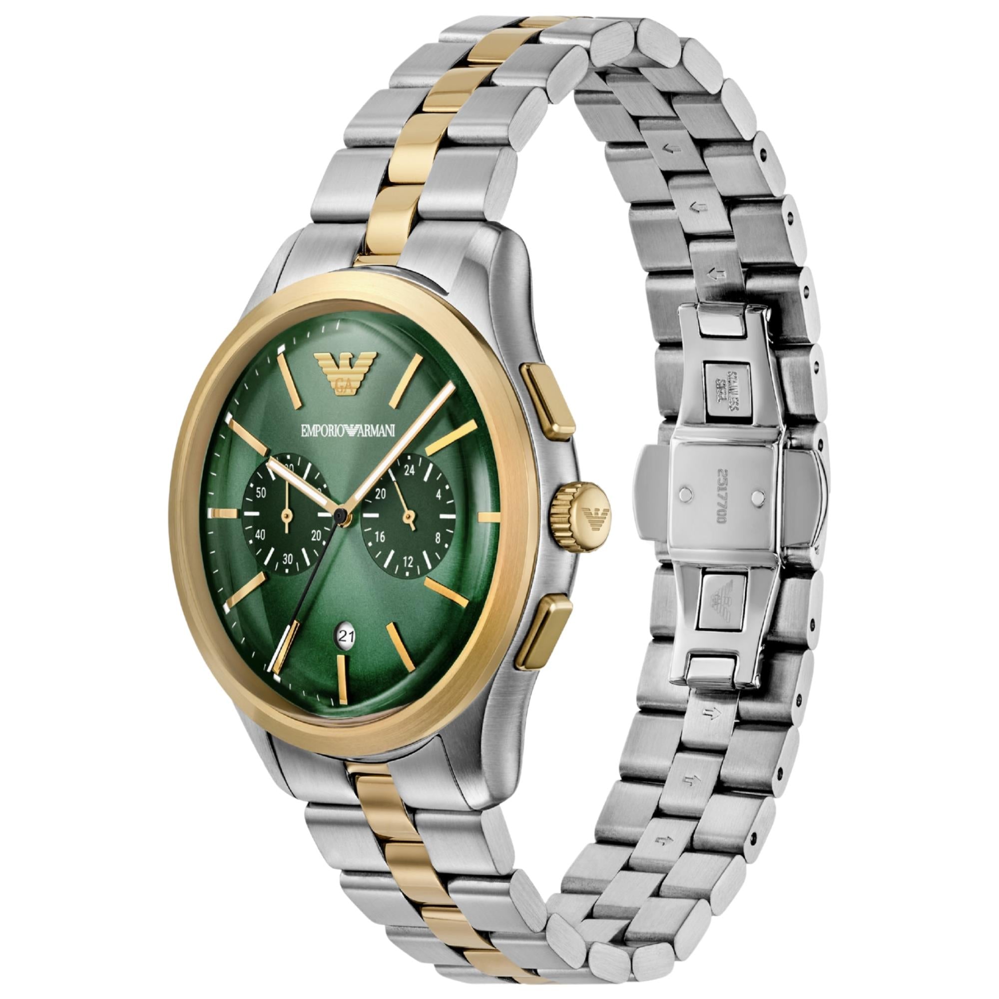Emporio Armani Dario 42mm Chronograph Green Dial Steel Mens Quartz Watch AR11692