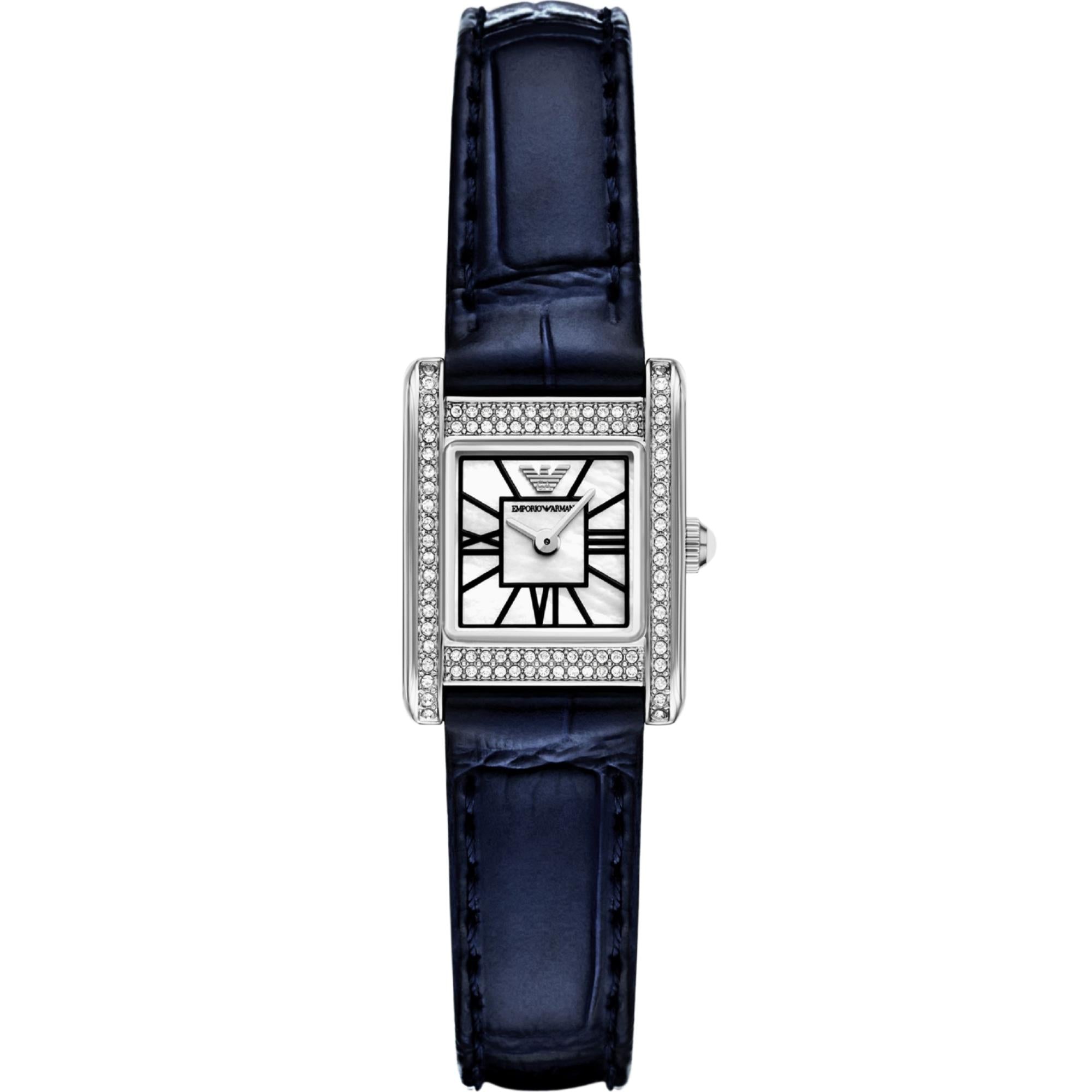 Emporio Armani Genni White Mother of Pearl Dial Leather Ladies Quartz Watch AR11718