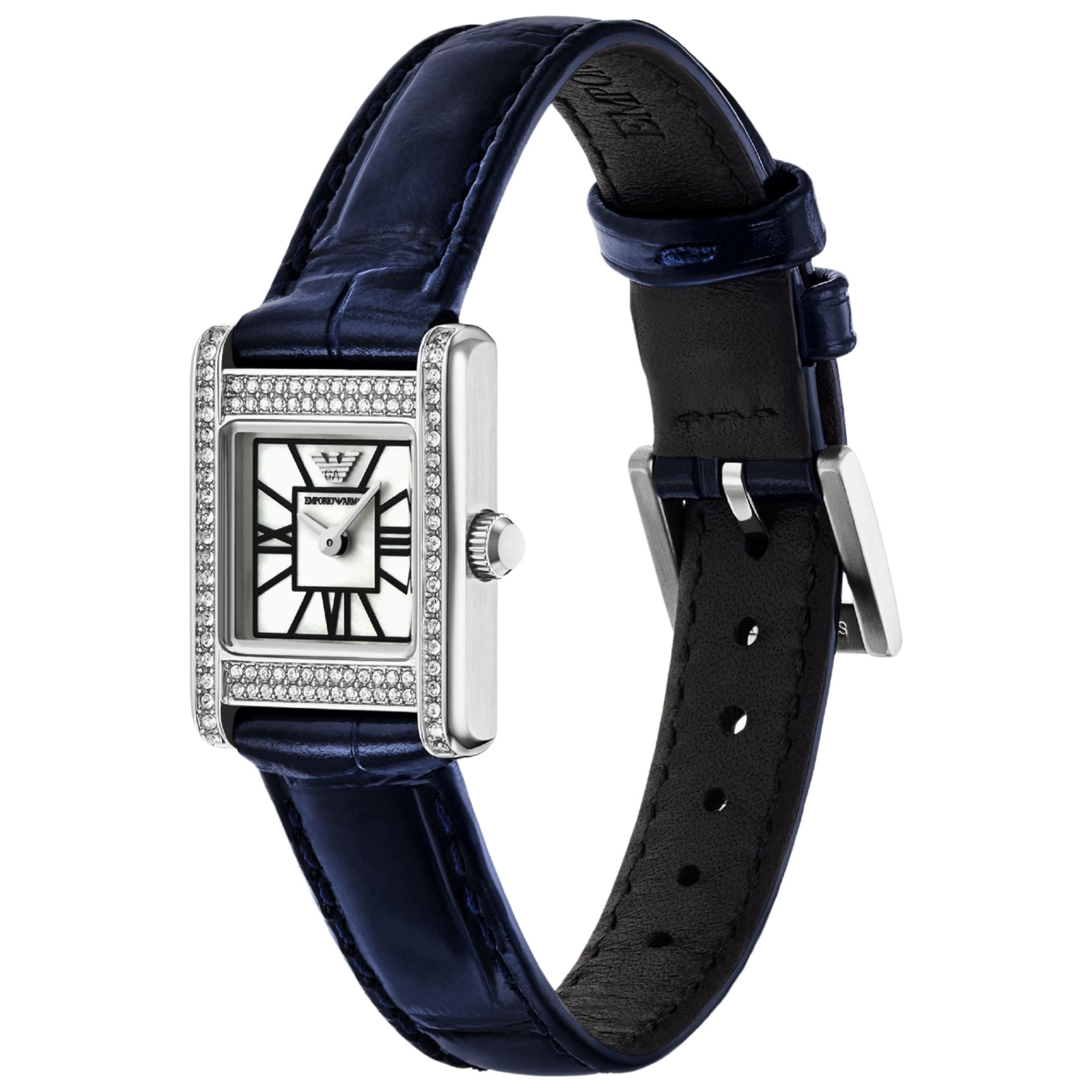Emporio Armani Genni White Mother of Pearl Dial Leather Ladies Quartz Watch AR11718