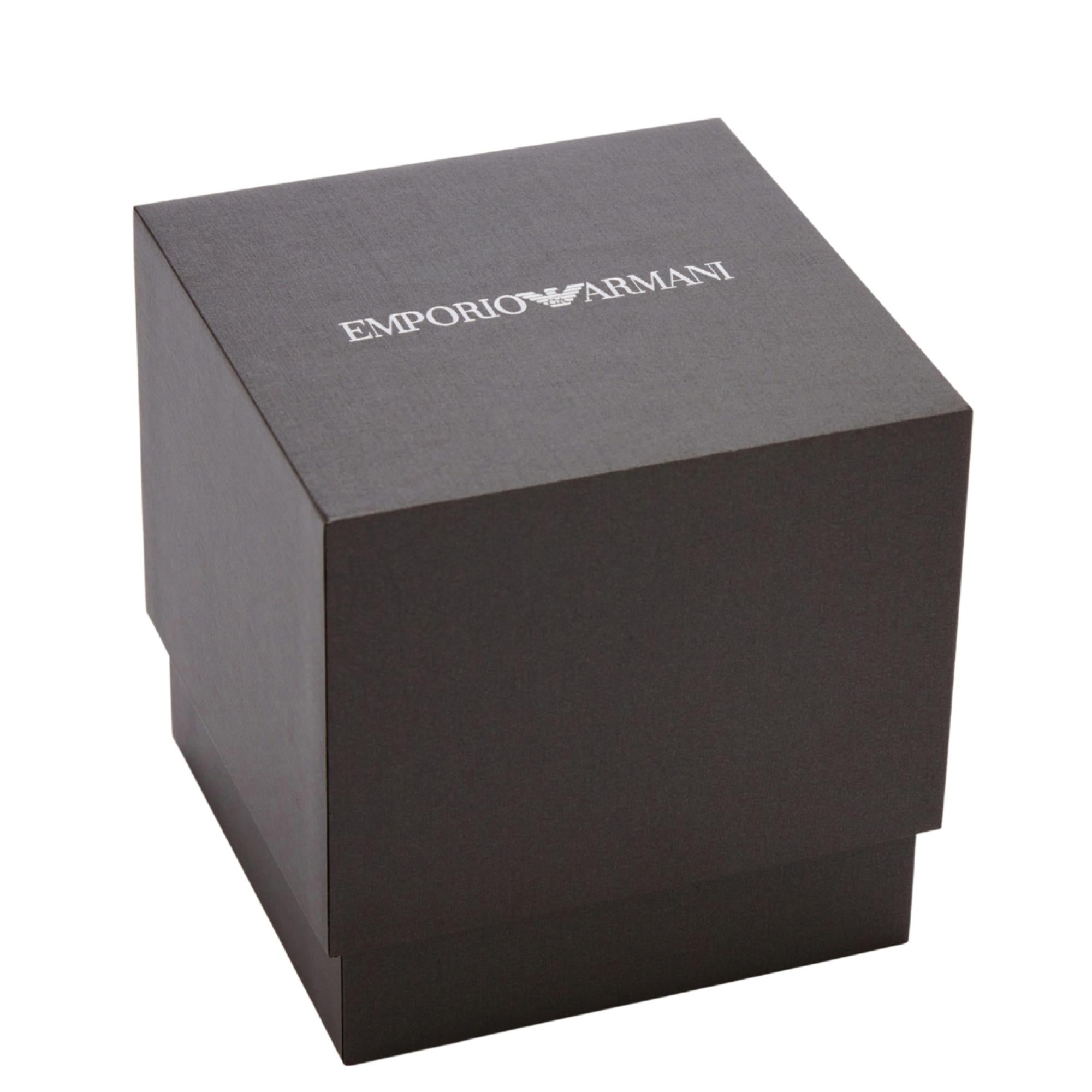Emporio Armani watch presentation box, gray textured design