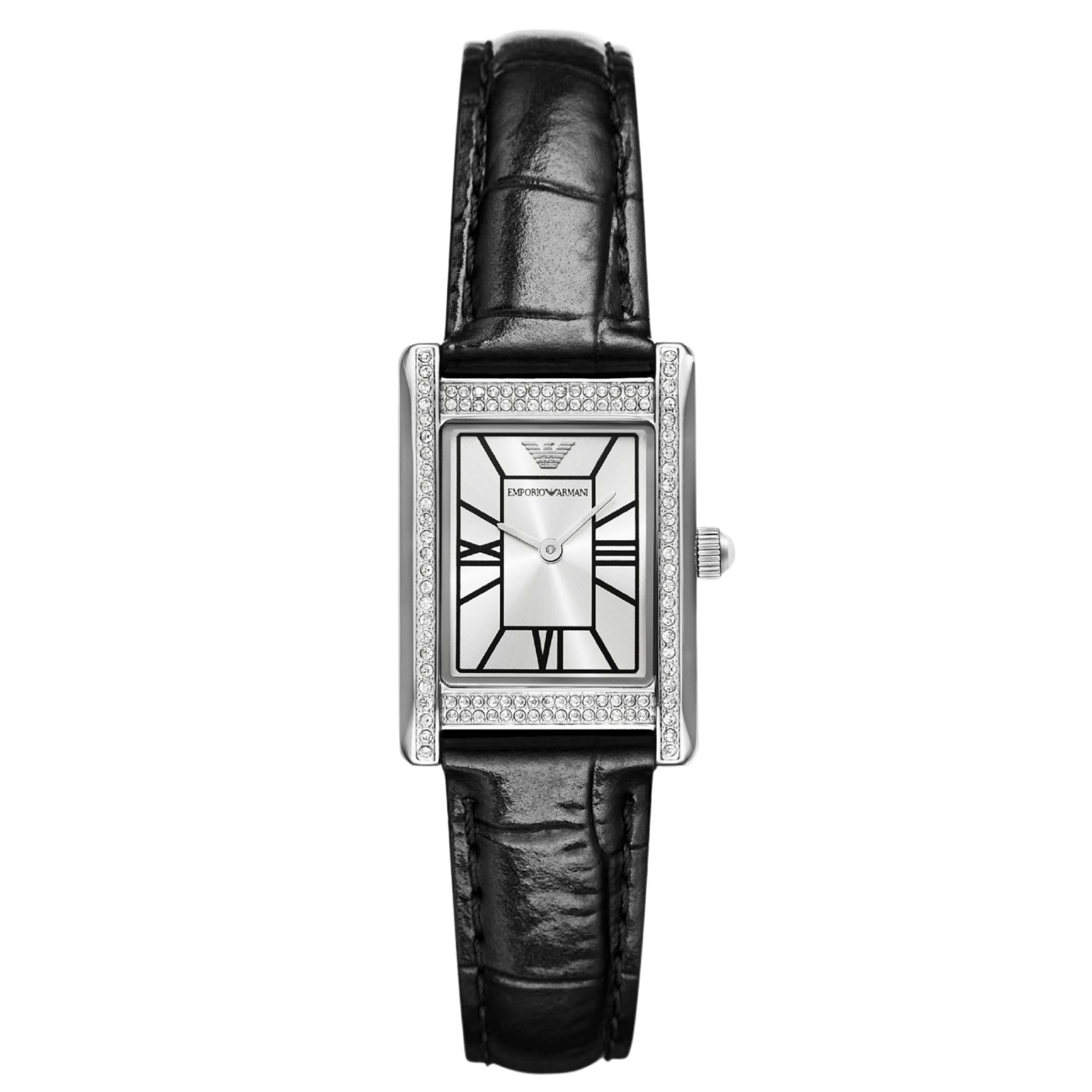 Emporio Armani Genni 32mm Silver Dial Leather Ladies Quartz Watch AR11623
