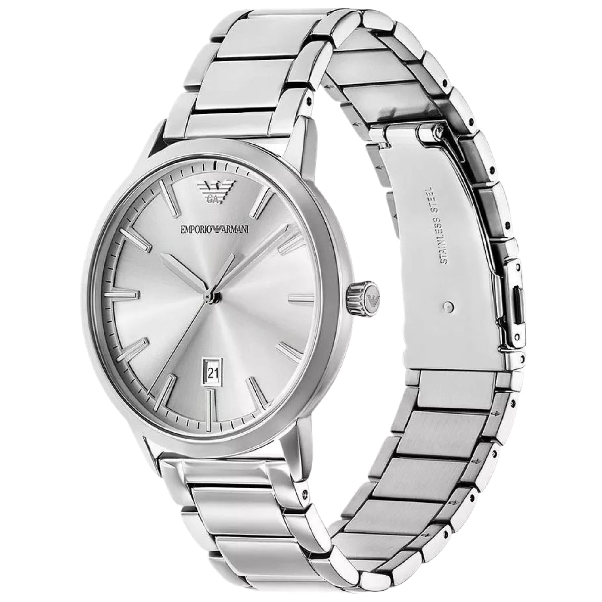Emporio Armani Ruggero 43mm Silver Dial Steel Mens Quartz Watch AR11730