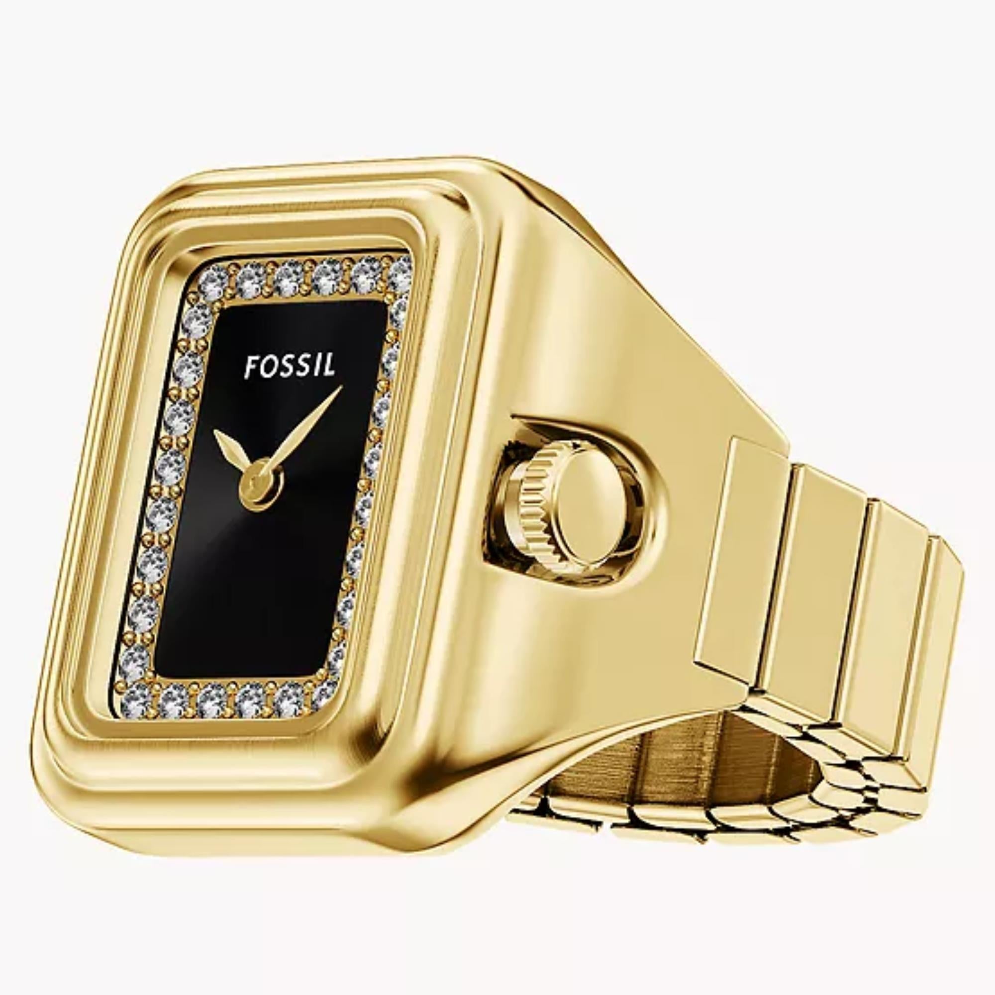 Fossil Raquel 21mm Black Dial Steel Ladies Quartz Ring Watch ES5447