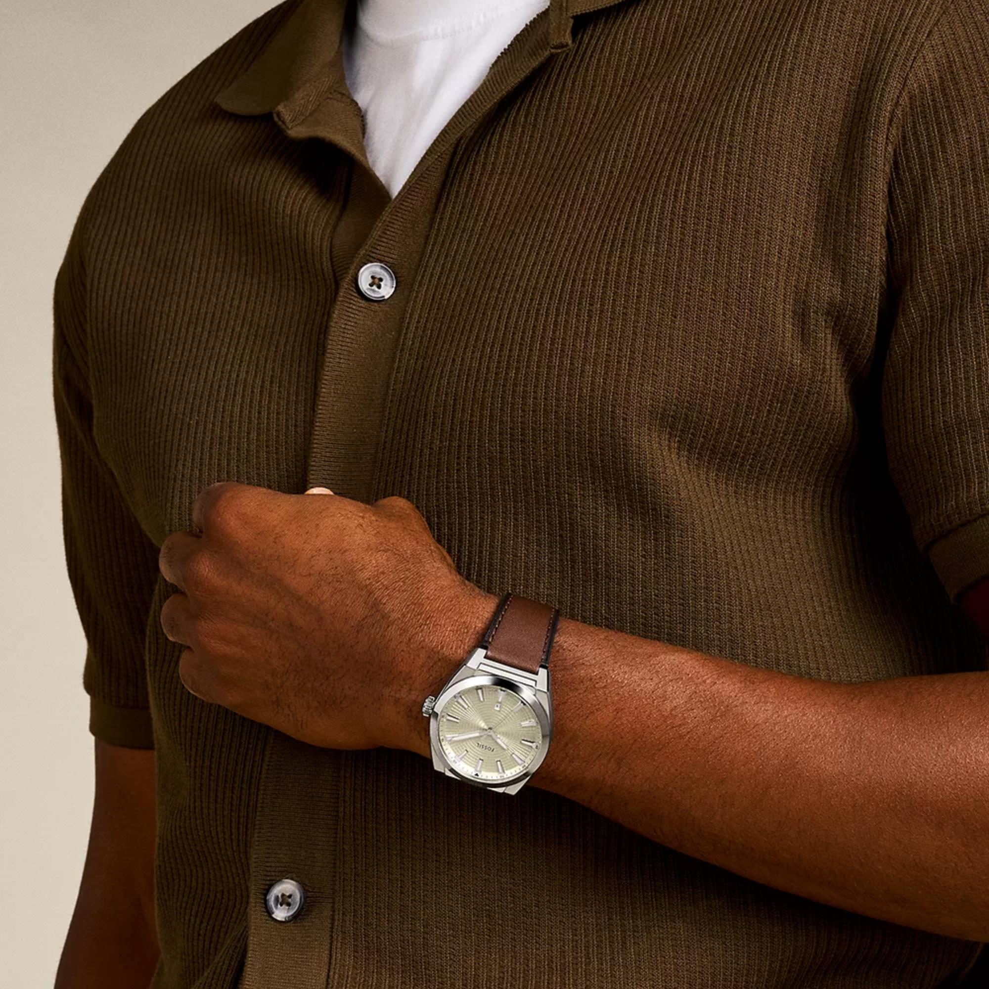 Fossil Everett 42mm Cream Sunray Leather Watch FS6071