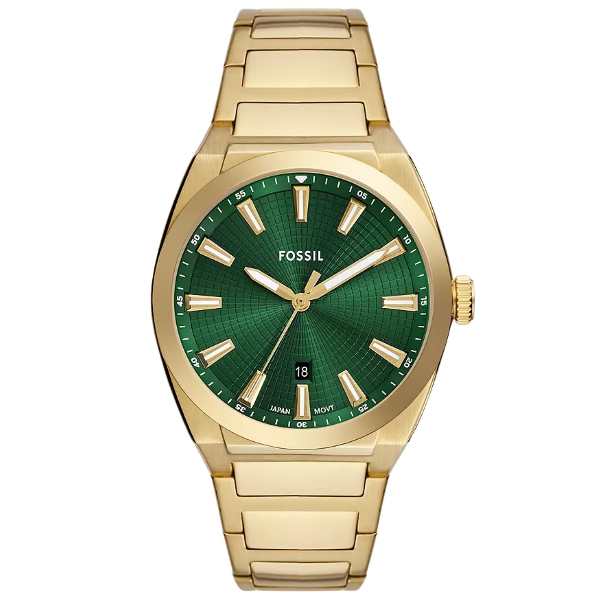 Fossil Everett 42mm Green Dial Steel Mens Quartz Watch FS6090