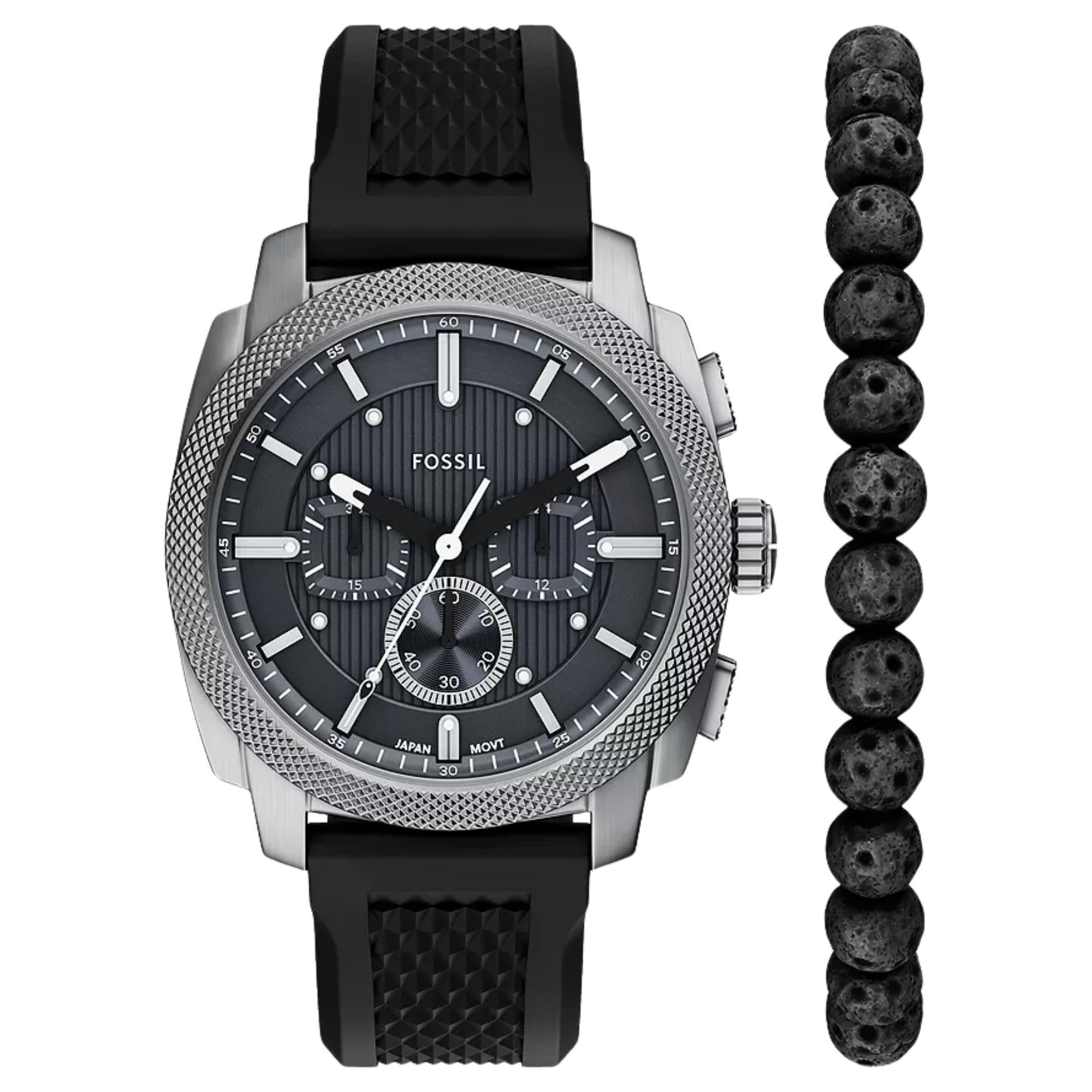 Fossil Machine 44mm Chronograph Grey Dial Silicone Mens Quartz Watch FS6145SET