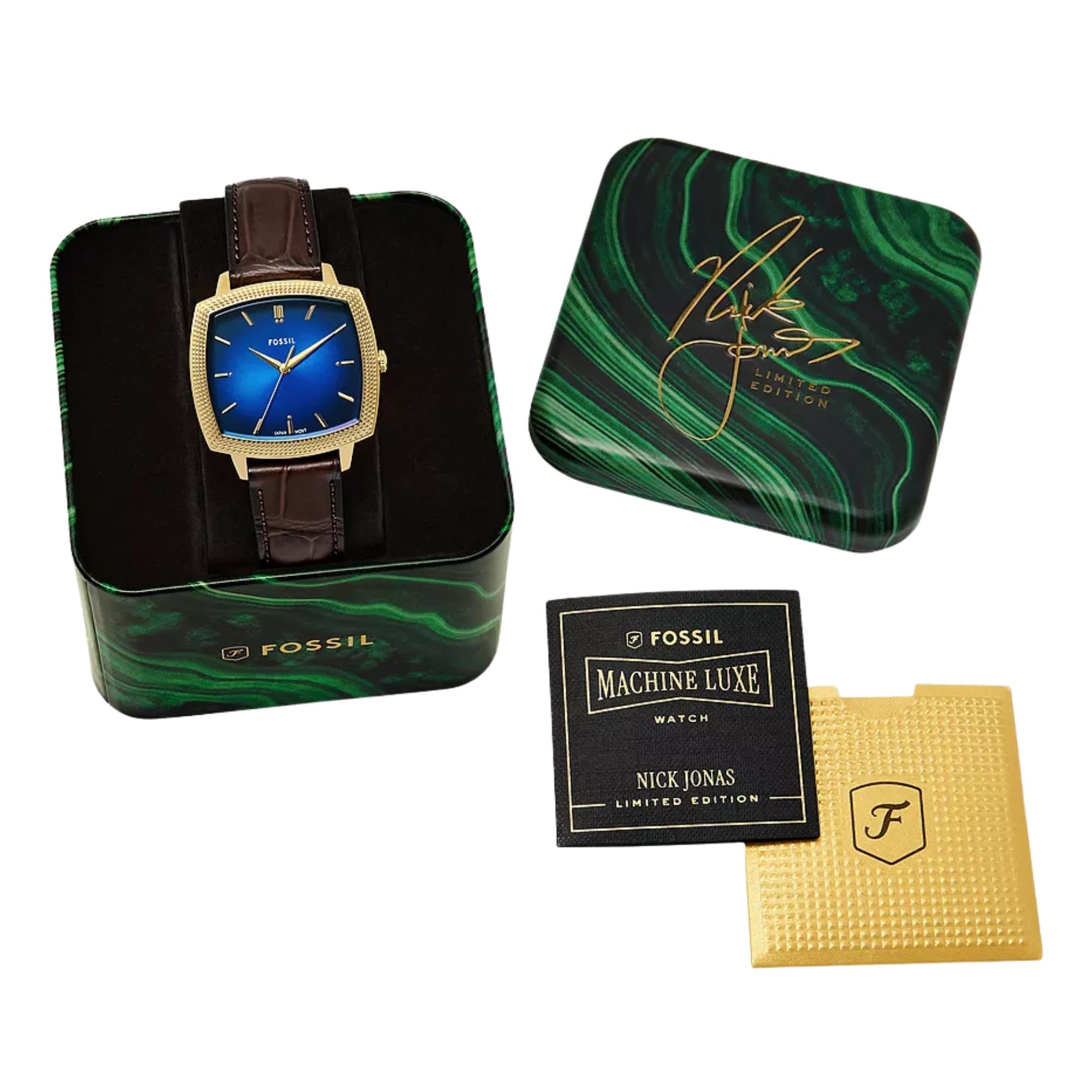 Fossil Machine x Nick Jonas 37mm Blue Dial Leather Quartz Watch LE1215