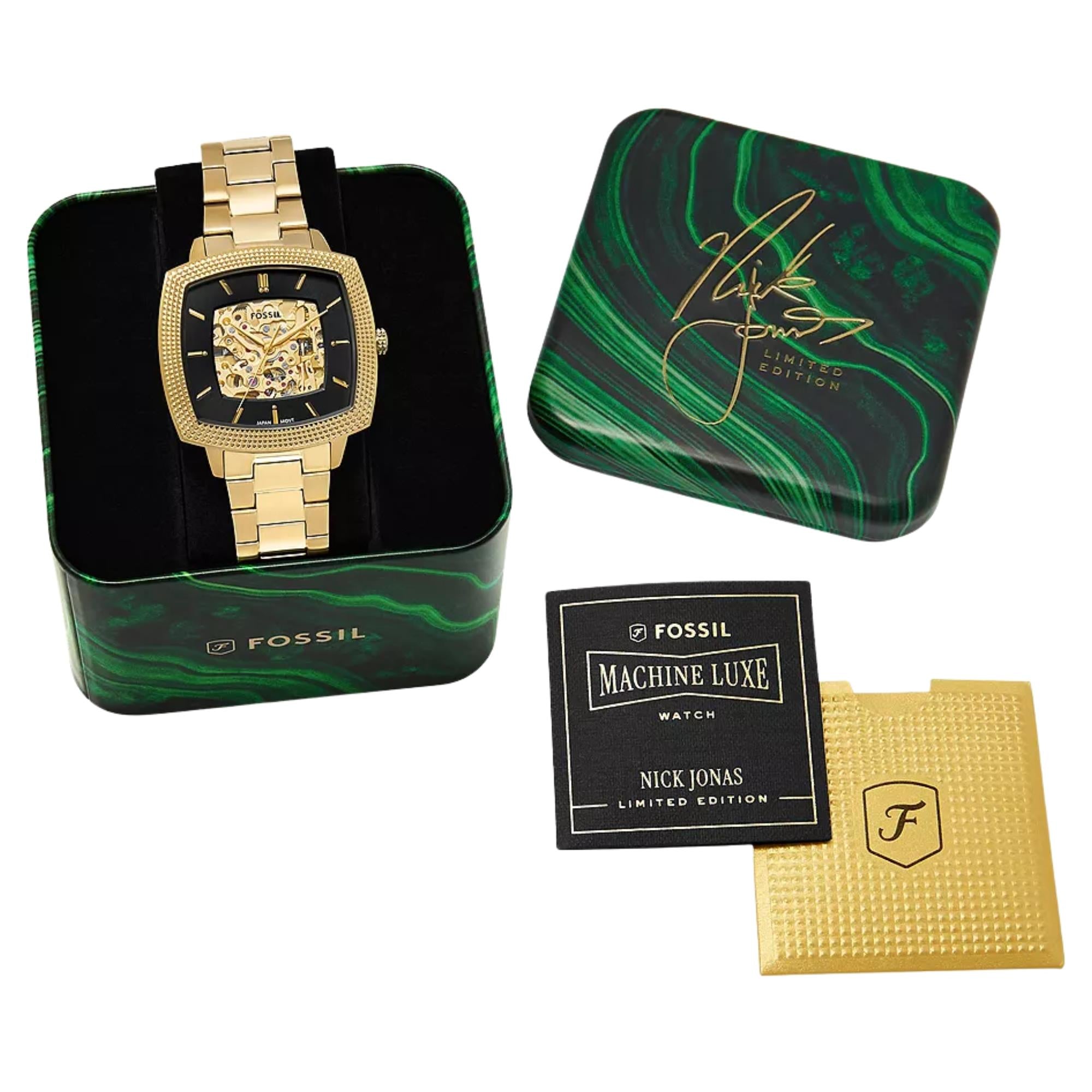 Fossil Machine x Nick Jonas 41mm Skeleton Black Dial Steel Automatic Watch LE1218