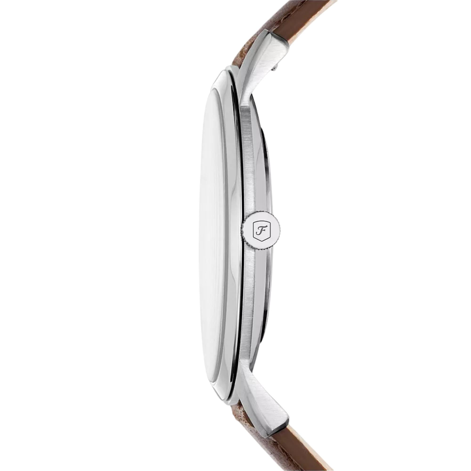 Fossil Minimalist 44mm Beige Dial Leather Mens Quartz Watch FS5439