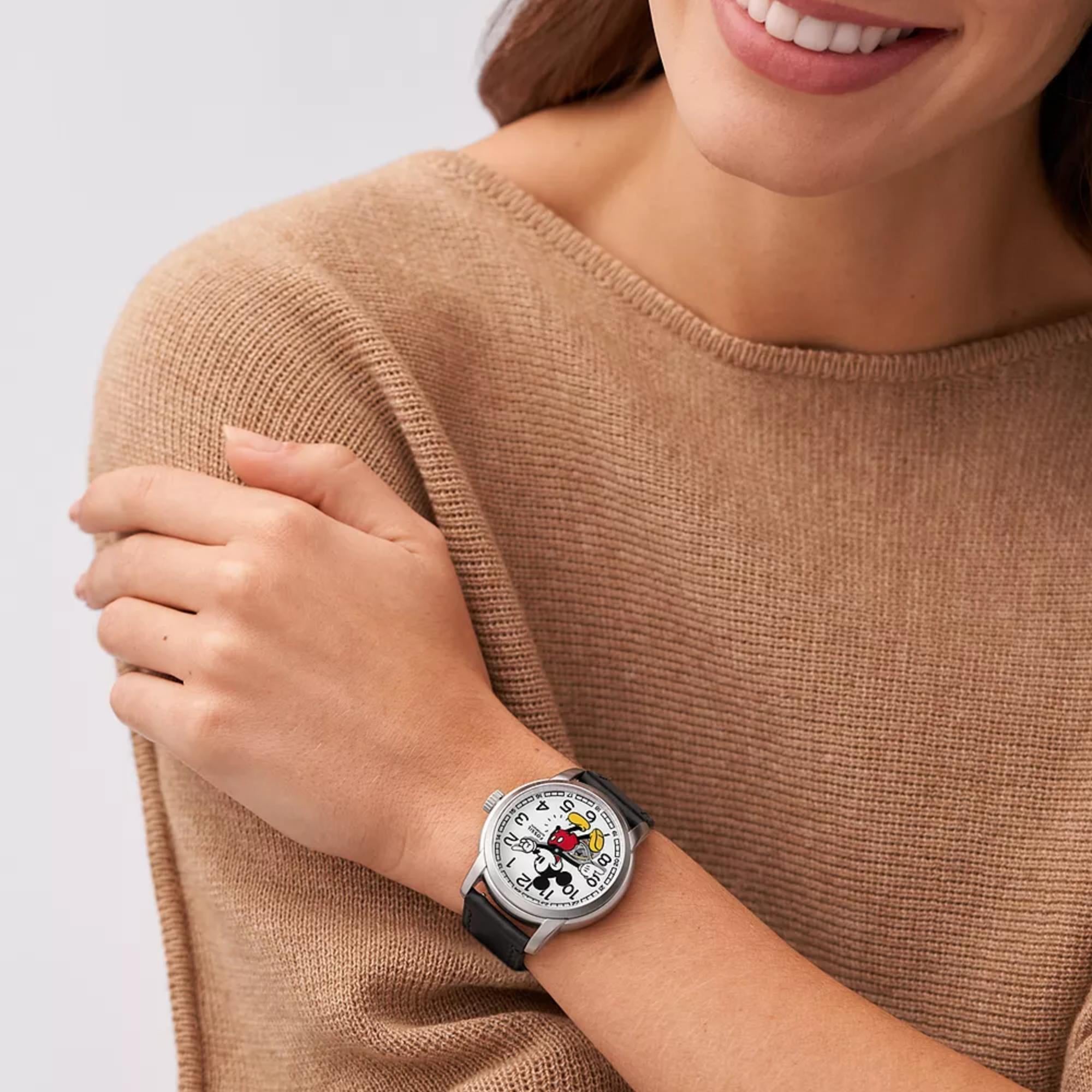 Fossil Disney Mickey Mouse 40mm White Dial Leather Watch SE1111
