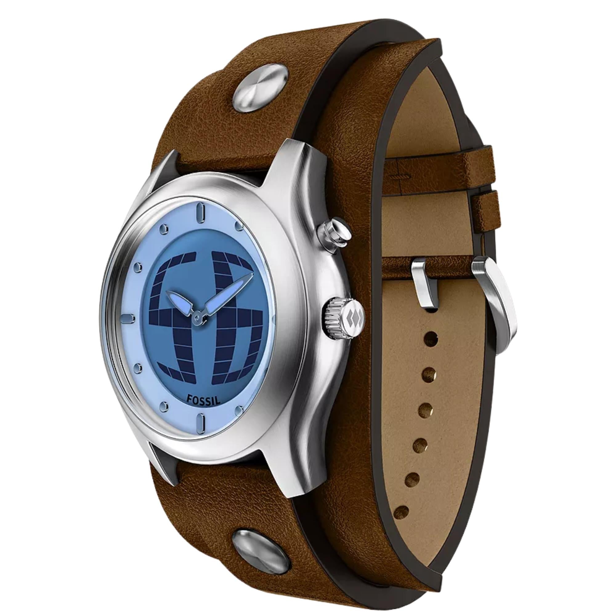 新品FOSSIL y2kブラウンレザー クォーツ腕時計BIG TIC 復刻モデル Fossil Y2K Big Tic 40mm Ana-Digital Dial Leather Watch LE1229