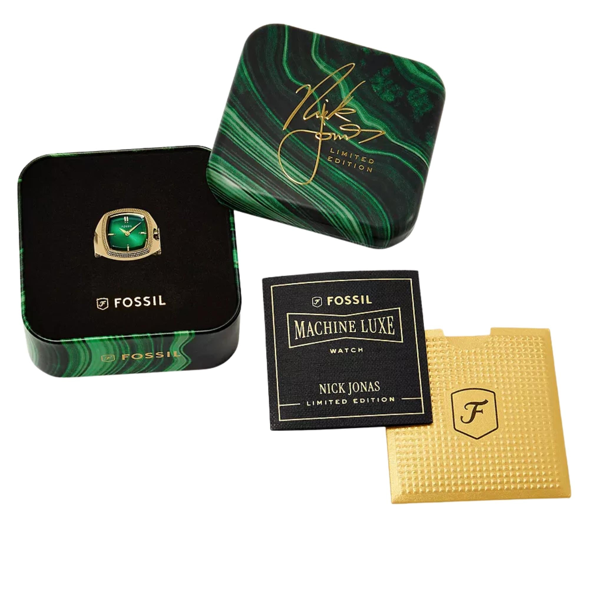 Fossil Machine x Nick Jonas 19mm Green Dial Steel Quartz Ring Watch LE1213