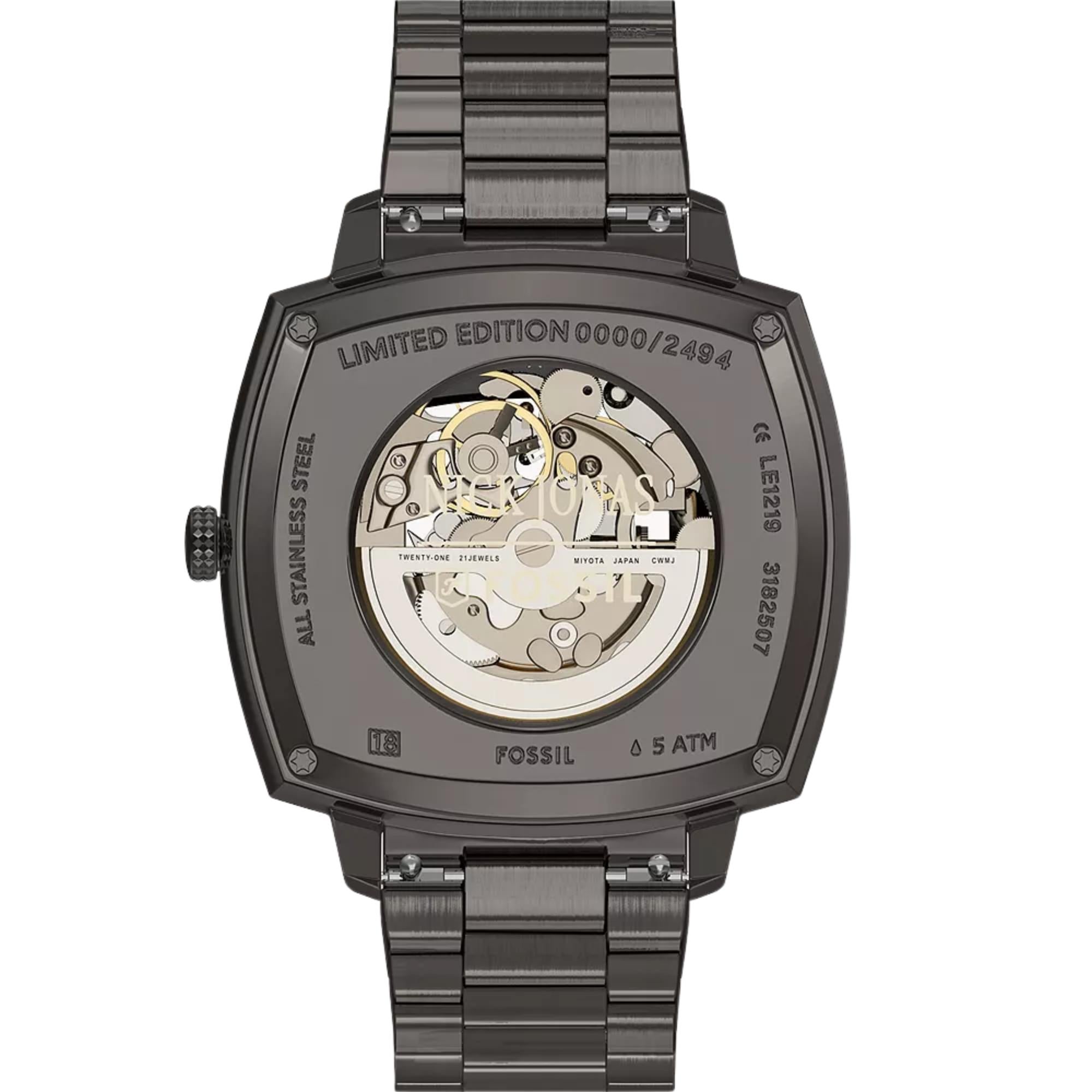 Fossil Machine x Nick Jonas 41mm Skeleton Black Dial Steel Automatic Watch LE1219