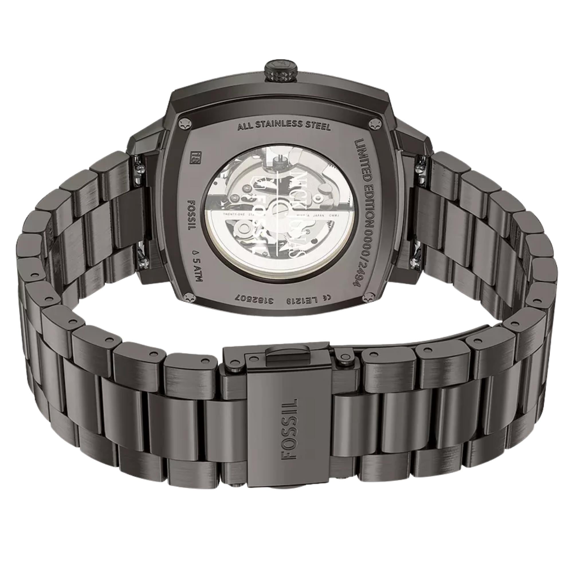 Fossil Machine x Nick Jonas 41mm Skeleton Black Dial Steel Automatic Watch LE1219
