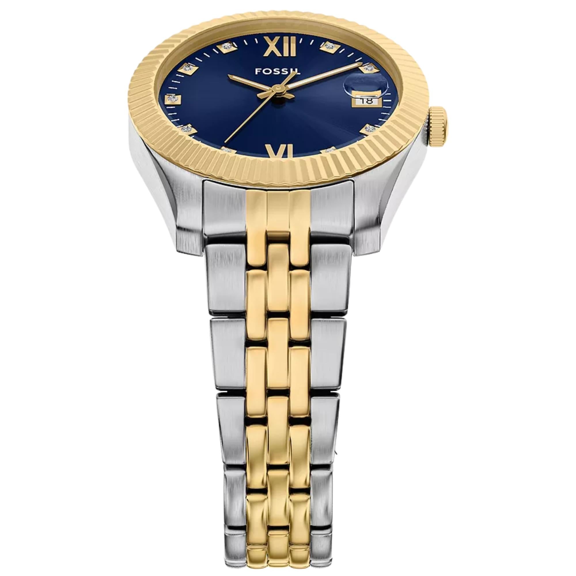 Fossil Scarlette 33mm Gold Dial Steel Ladies Quartz Watch ES5443