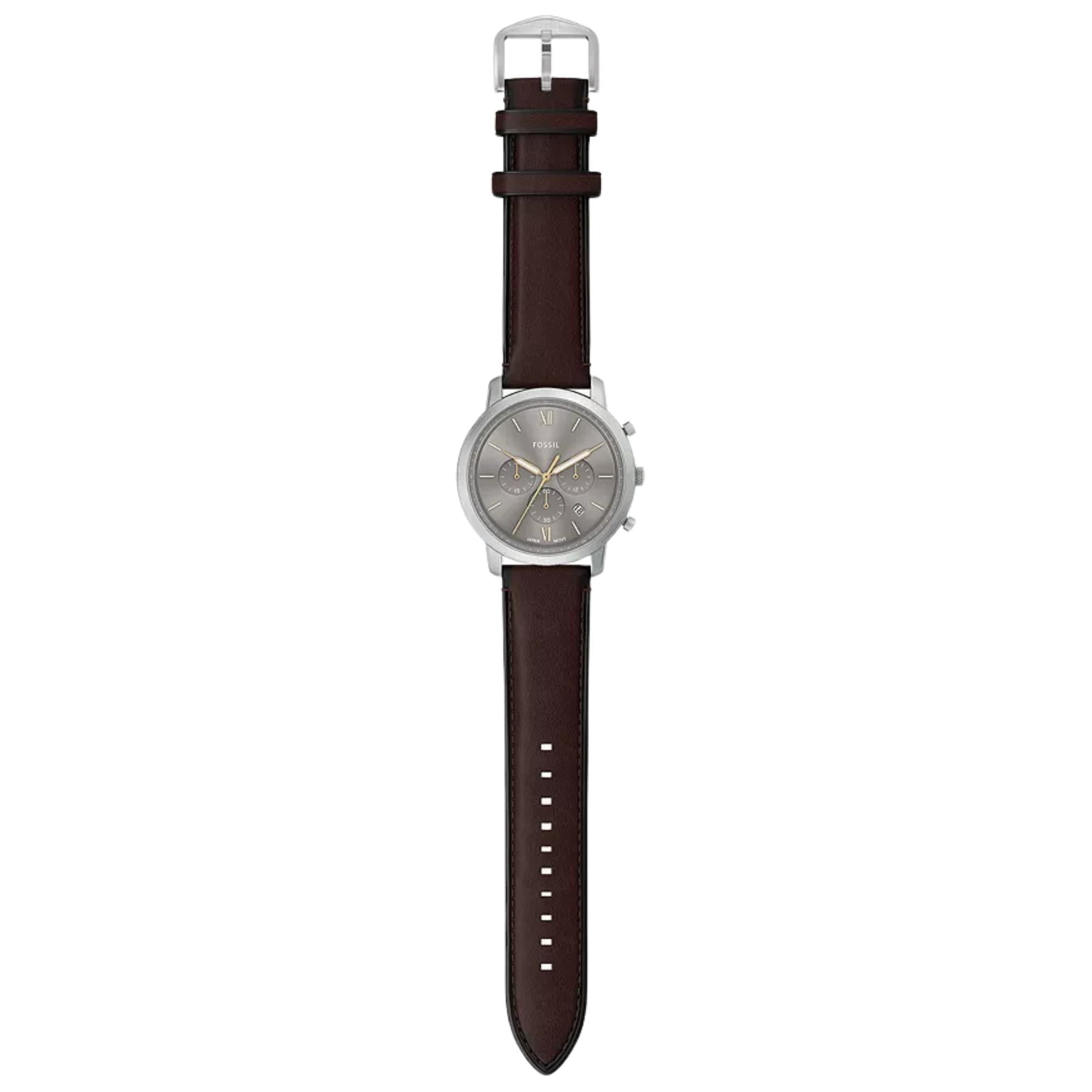 Fossil Neutra 44mm Chronograph Gray Dial  Leather Mens Quartz Watch FS6129