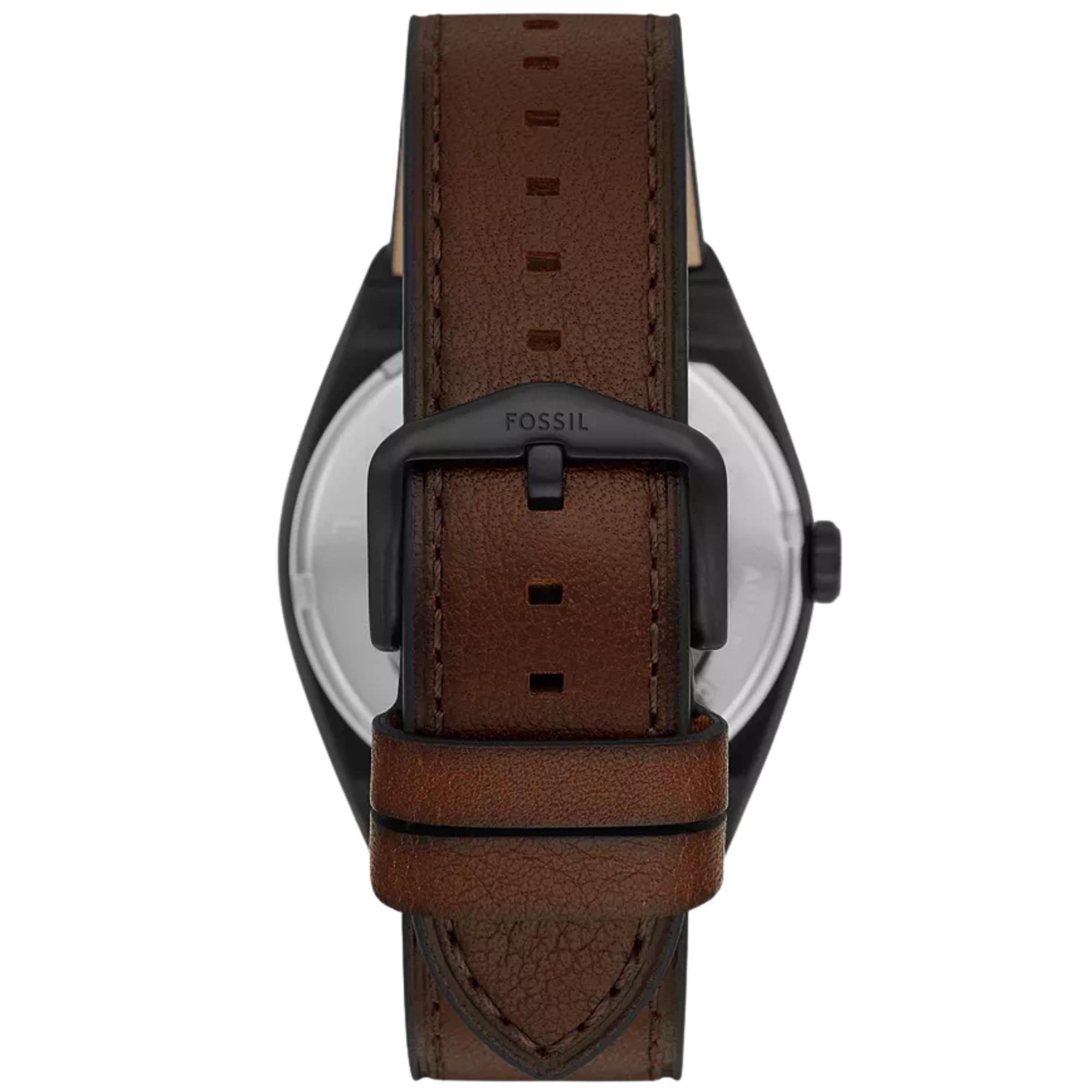 Fossil Everett 42mm Skeleton Black Dial Leather Mens Automatic Watch ME3207