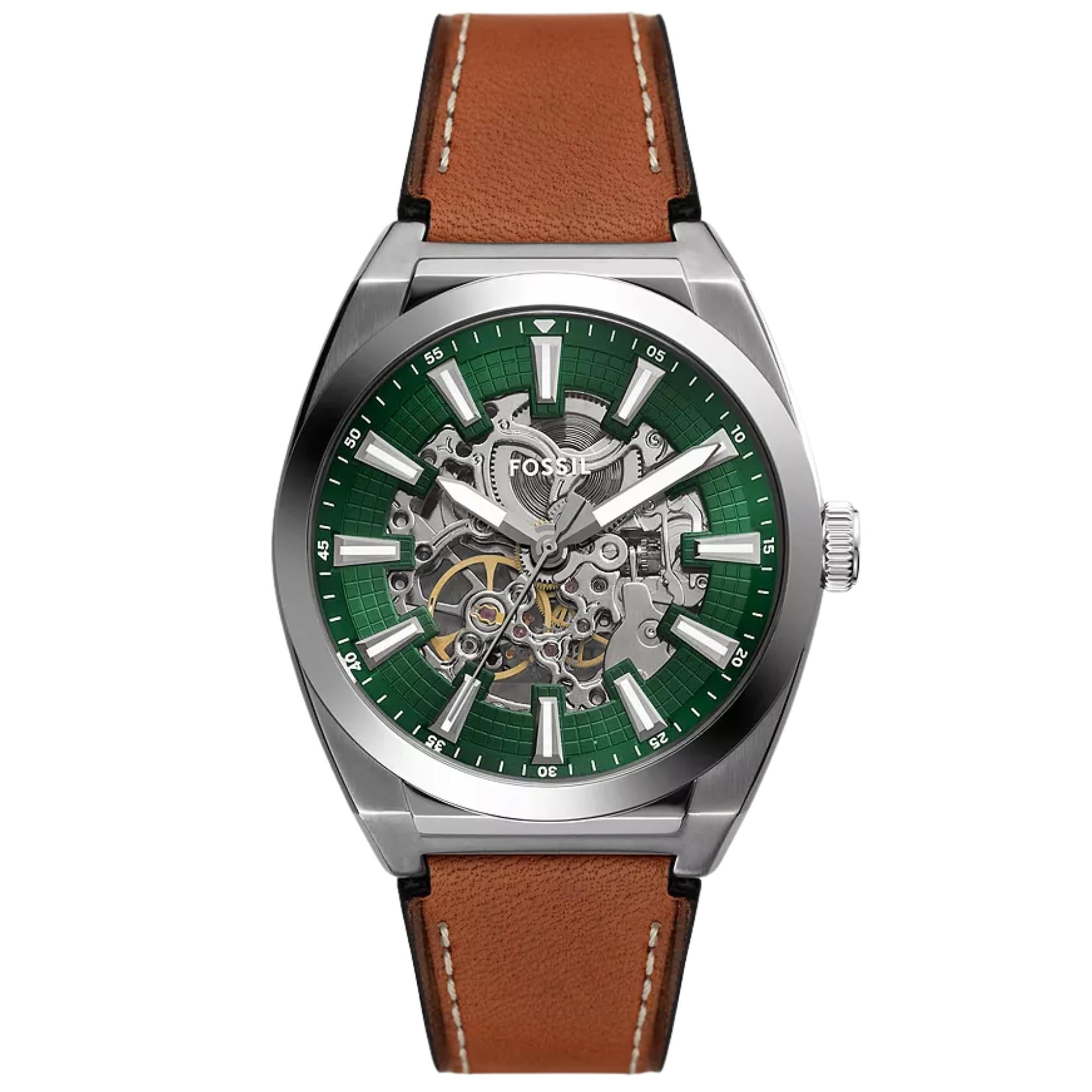 Fossil Everett 42mm Green Dial Leather Mens Watch ME3261